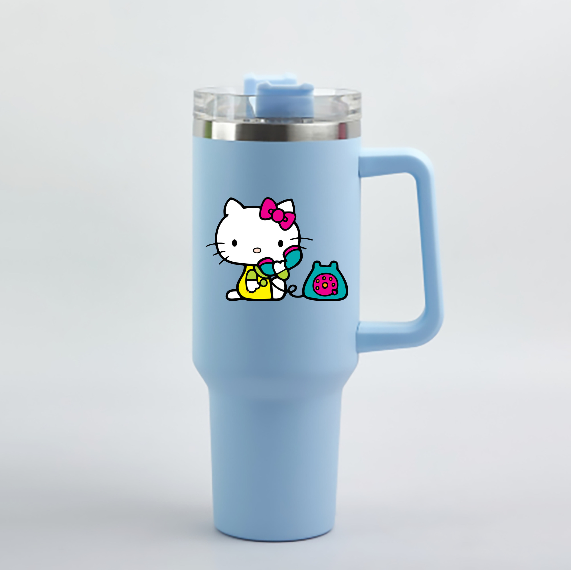 （画像用） Hello Kitty ハローキティ 1200mL車用タンブラー - クリスタルステッカー（プラスチックストロー付き）