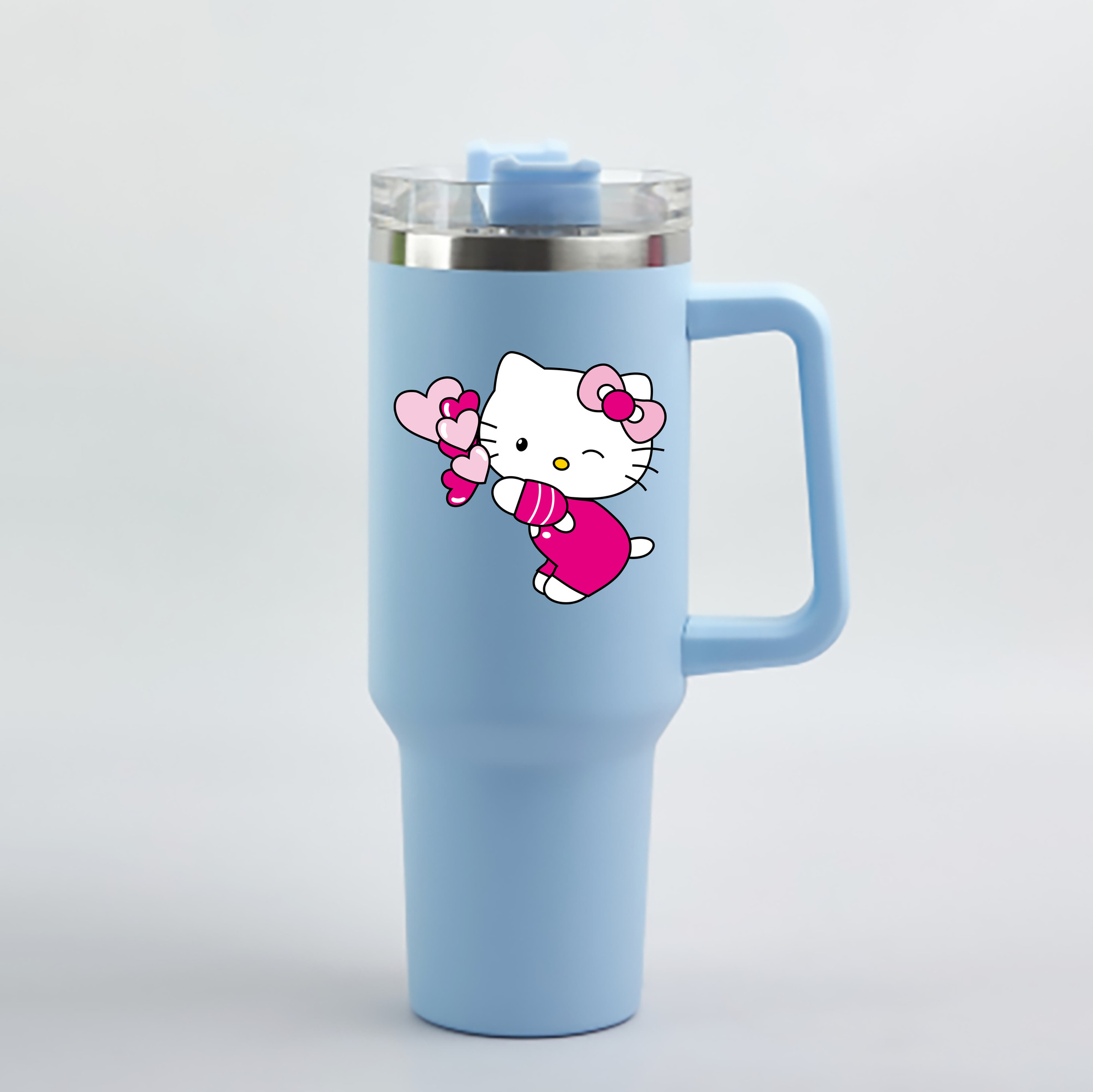 （画像用） Hello Kitty ハローキティ 1200mL車用タンブラー - クリスタルステッカー（プラスチックストロー付き）