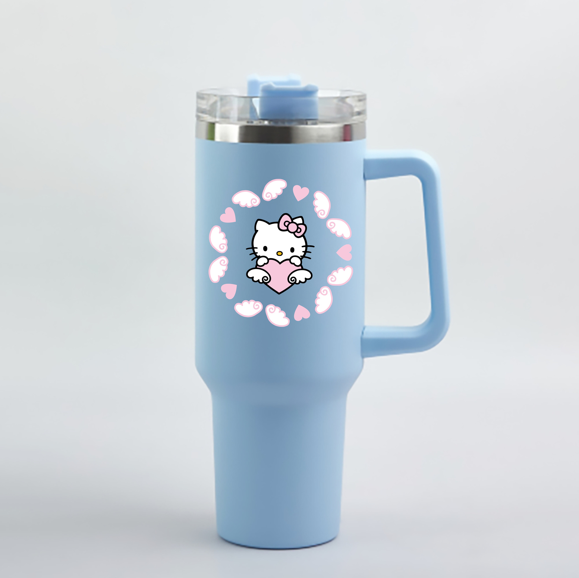 （画像用） Hello Kitty ハローキティ 1200mL車用タンブラー - クリスタルステッカー（プラスチックストロー付き）