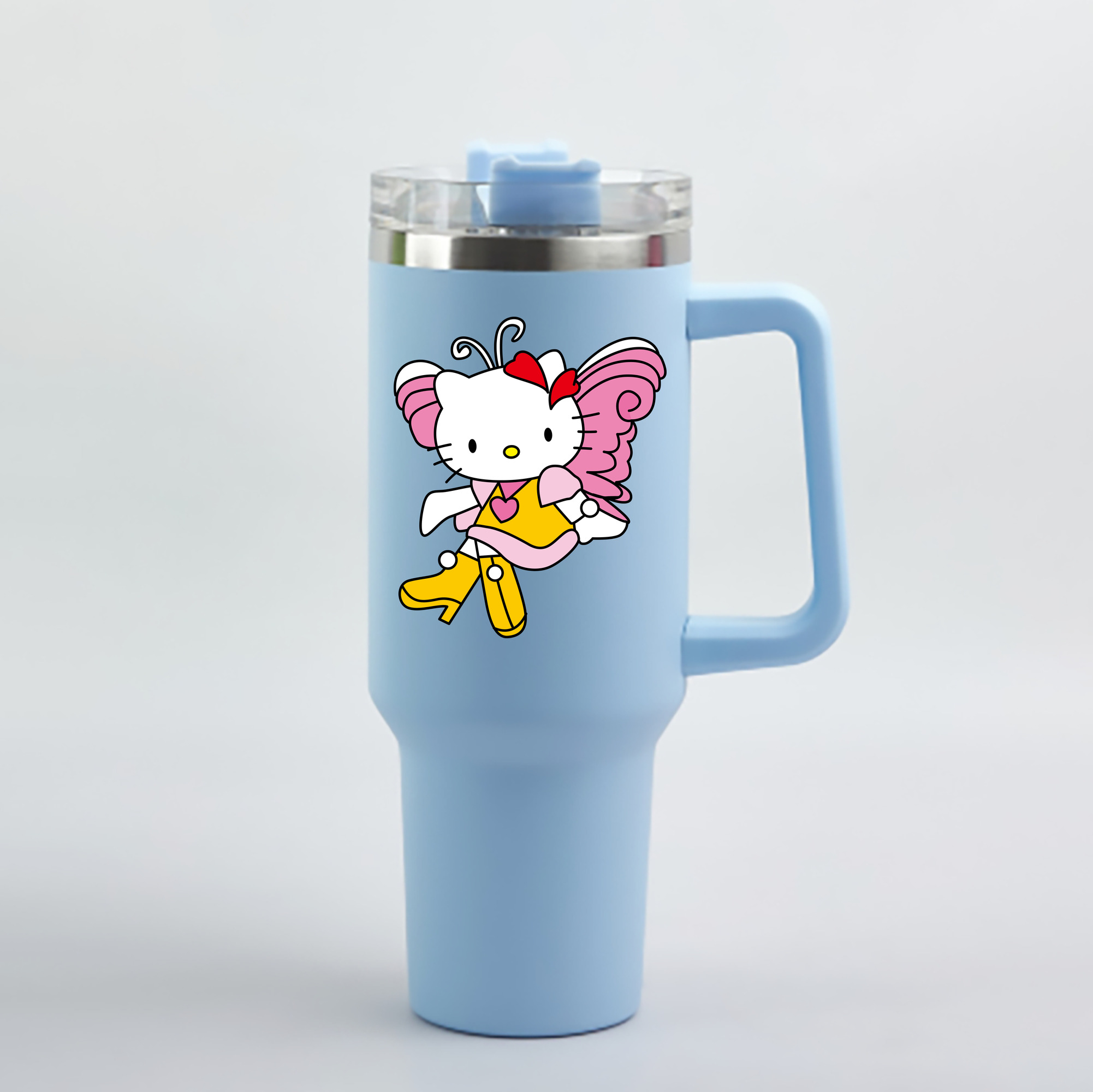 （画像用） Hello Kitty ハローキティ 1200mL車用タンブラー - クリスタルステッカー（プラスチックストロー付き）