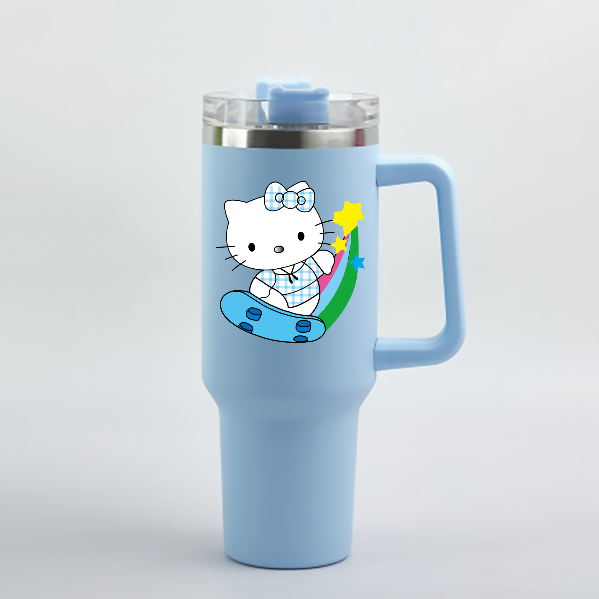 （画像用） Hello Kitty ハローキティ 1200mL車用タンブラー - クリスタルステッカー（プラスチックストロー付き）