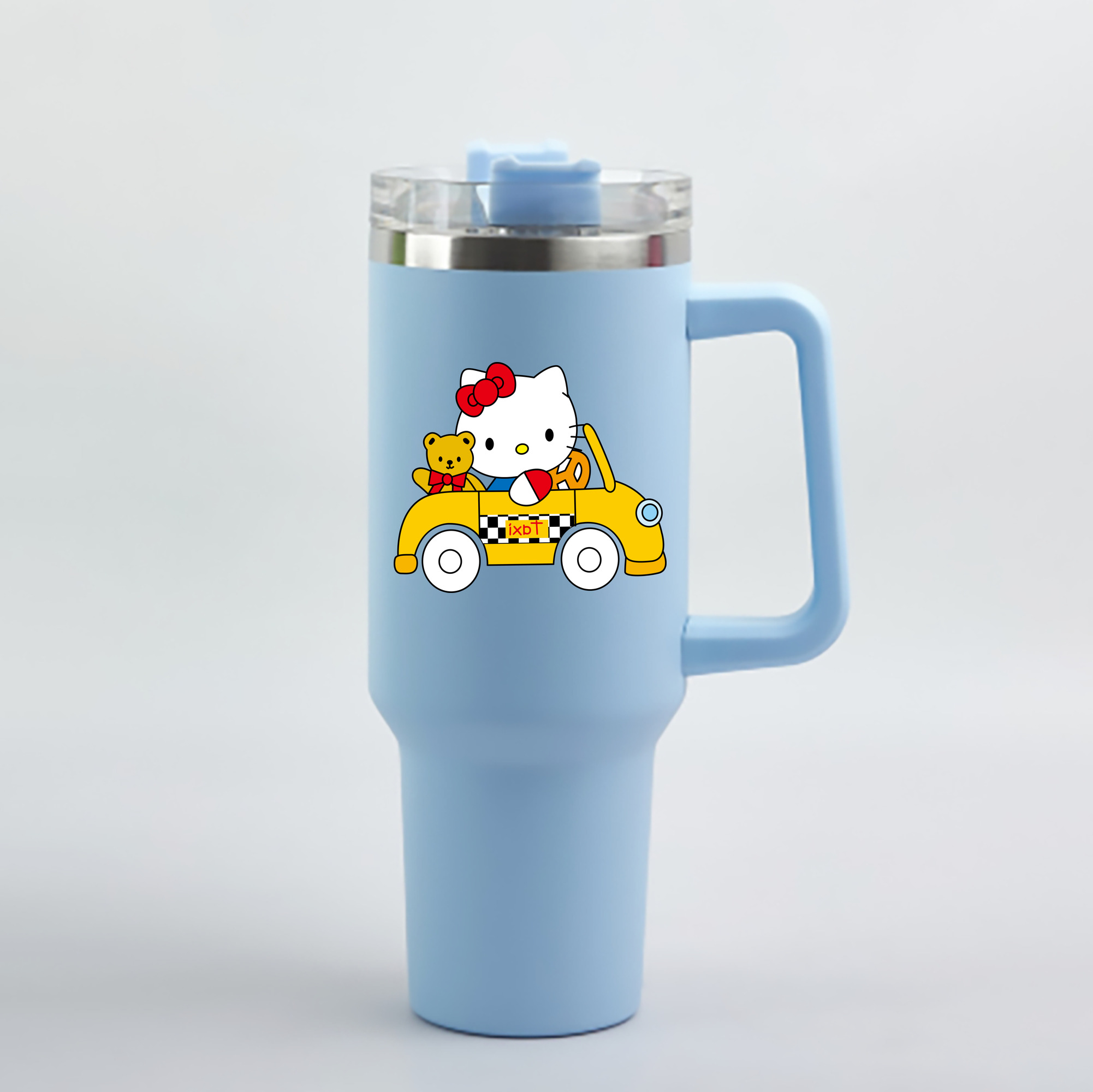 （画像用） Hello Kitty ハローキティ 1200mL車用タンブラー - クリスタルステッカー（プラスチックストロー付き）