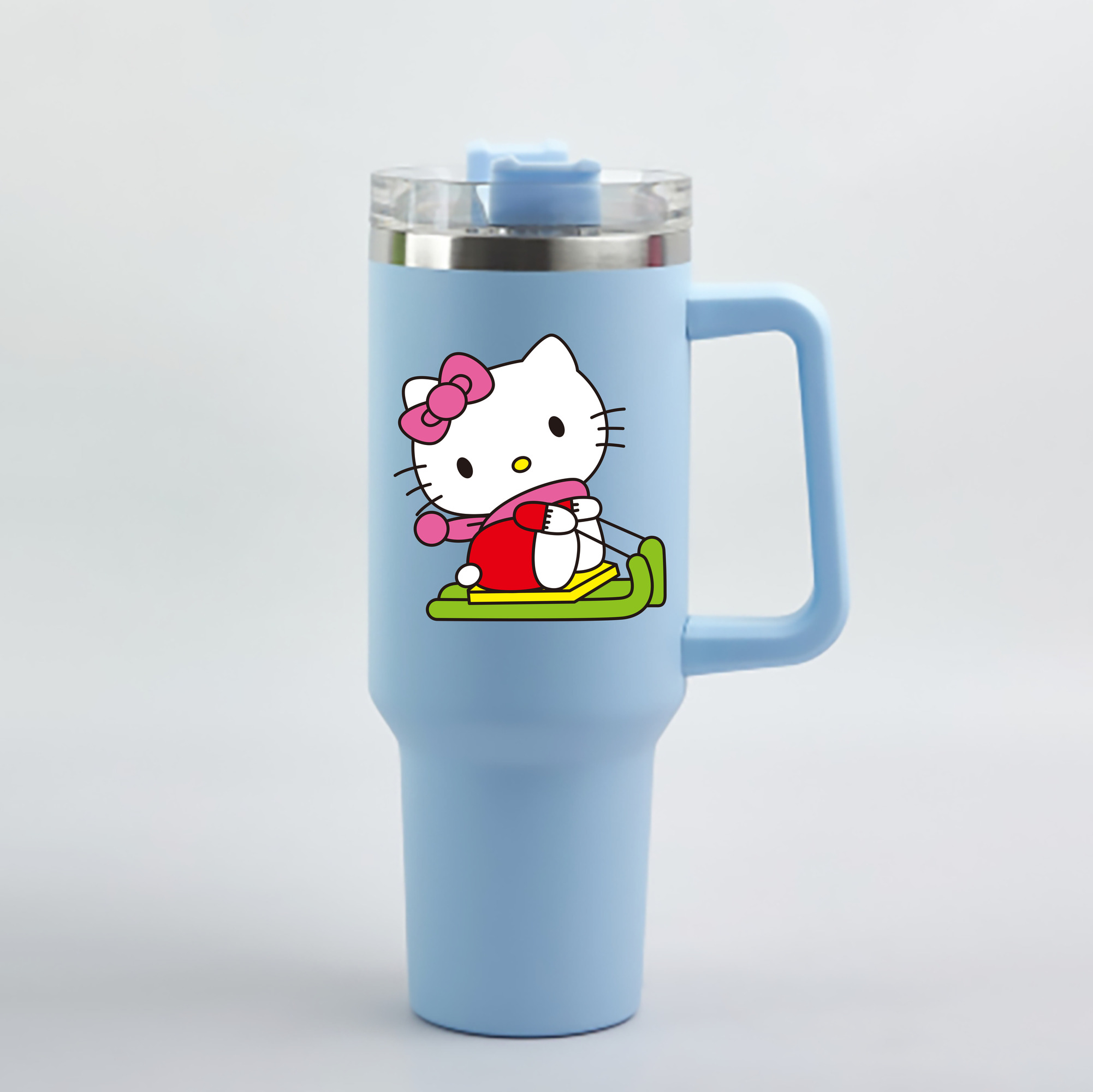 （画像用） Hello Kitty ハローキティ 1200mL車用タンブラー - クリスタルステッカー（プラスチックストロー付き）