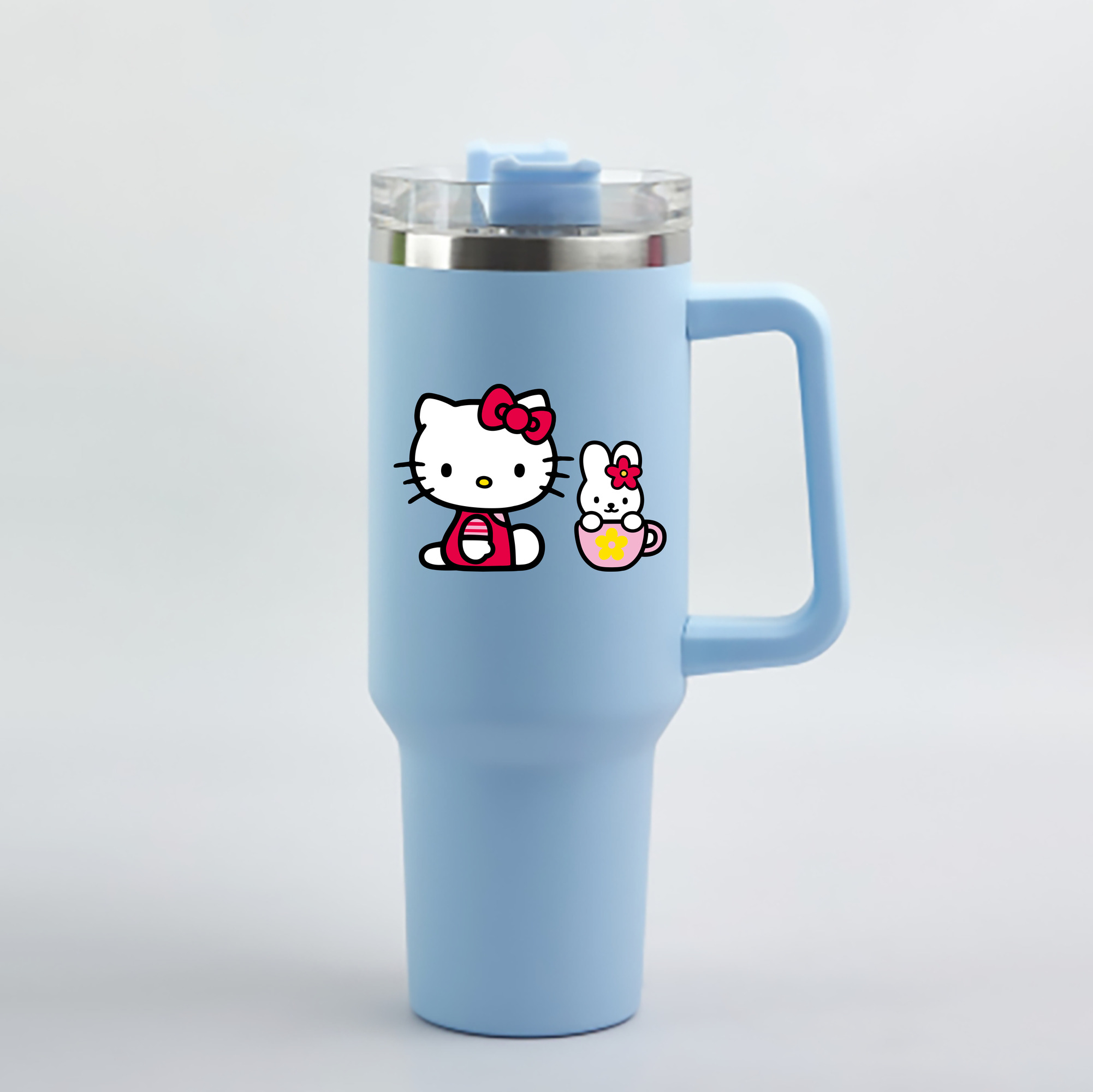 （画像用） Hello Kitty ハローキティ 1200mL車用タンブラー - クリスタルステッカー（プラスチックストロー付き）