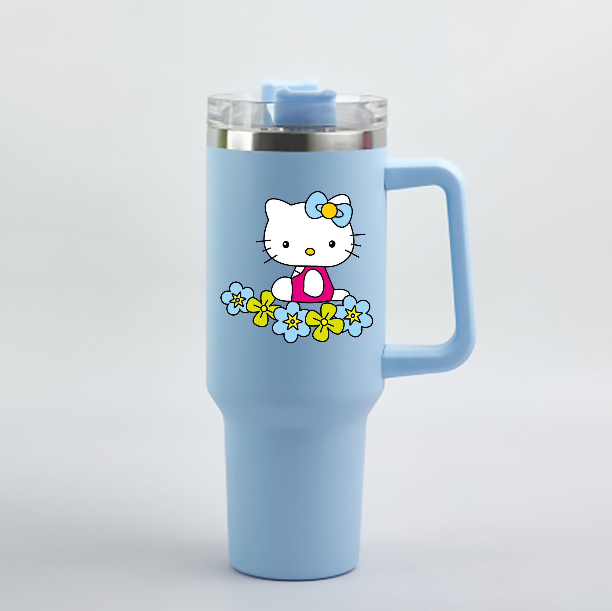 （画像用） Hello Kitty ハローキティ 1200mL車用タンブラー - クリスタルステッカー（プラスチックストロー付き）