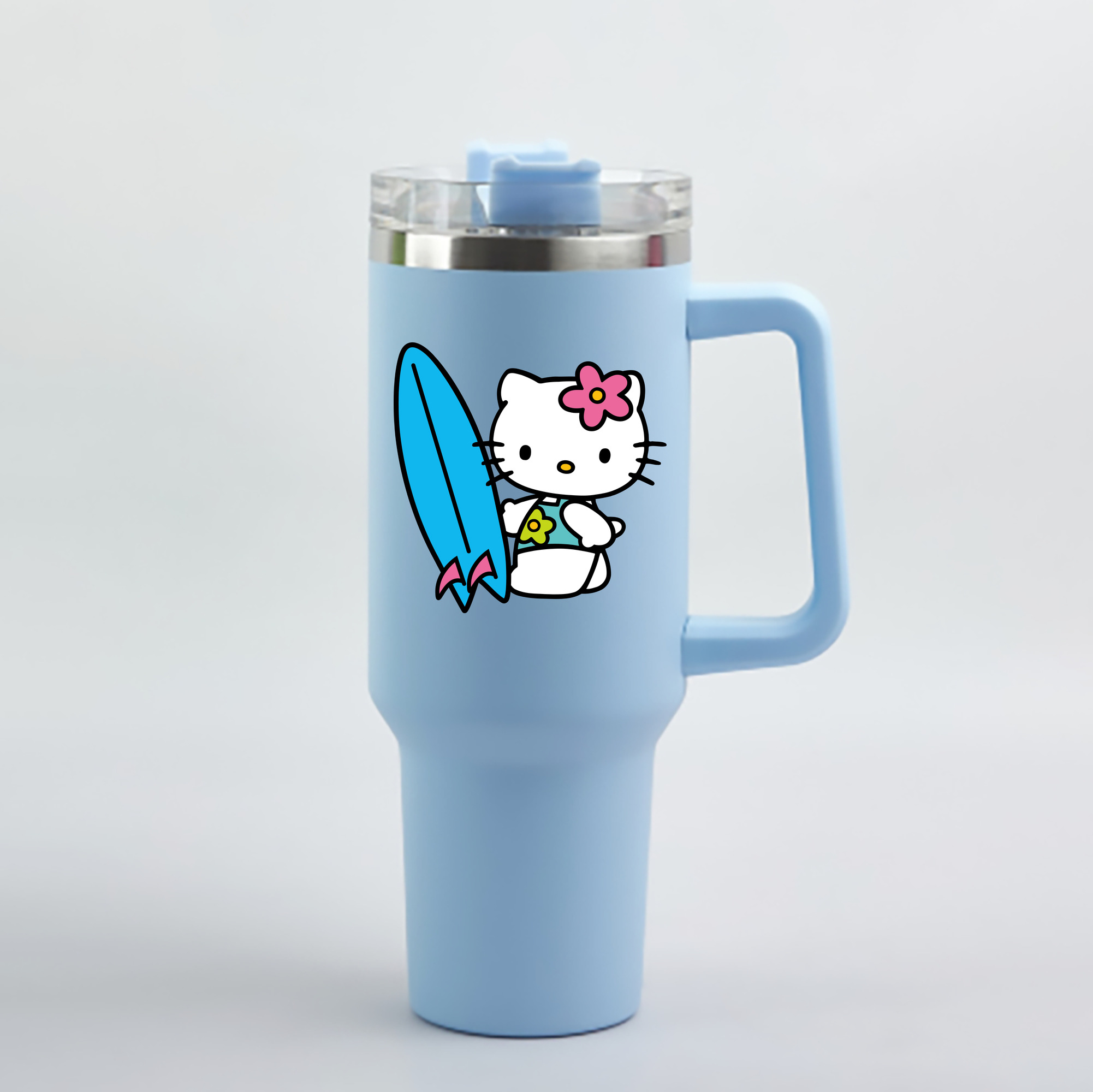 （画像用） Hello Kitty ハローキティ 1200mL車用タンブラー - クリスタルステッカー（プラスチックストロー付き）