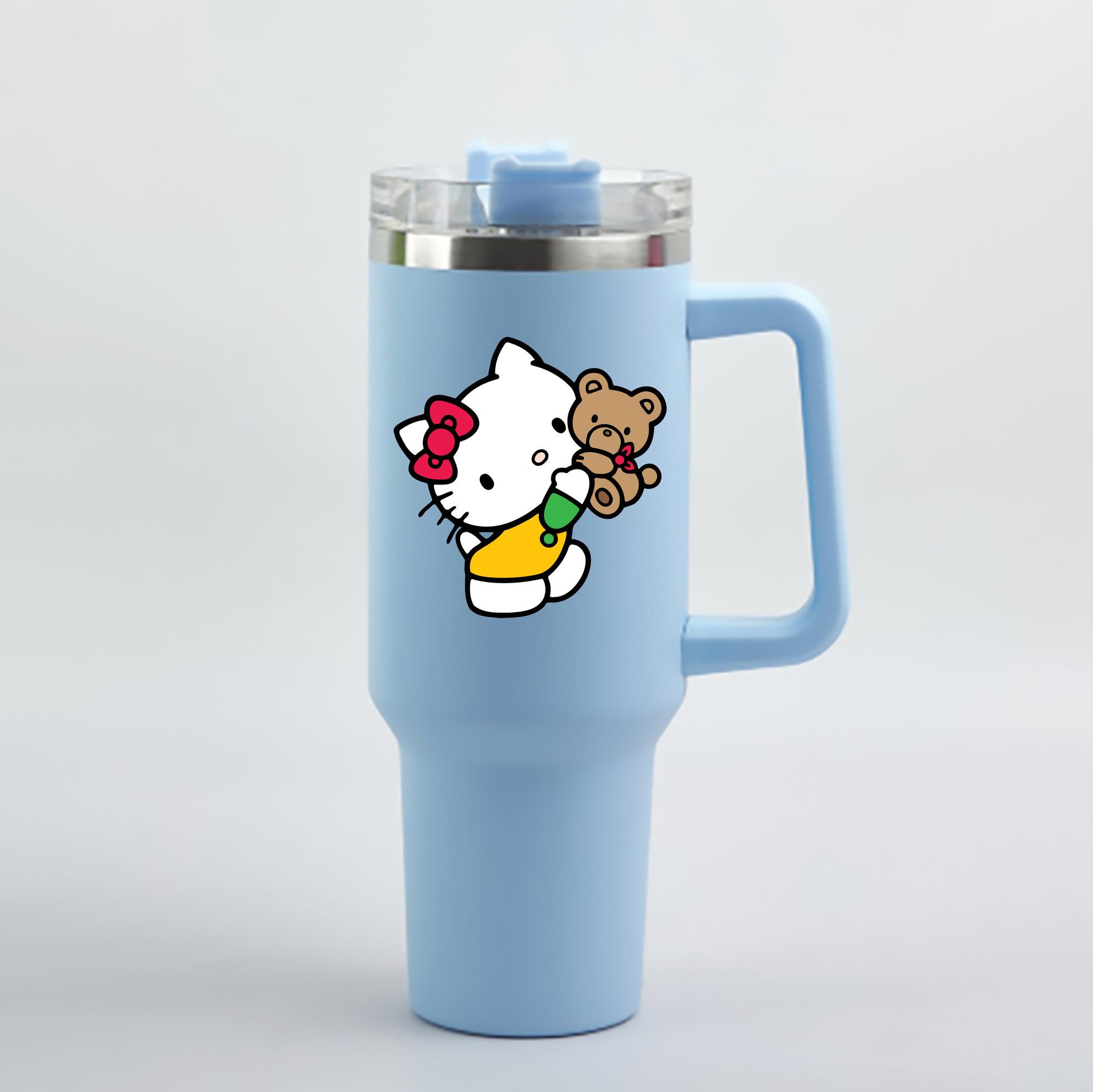 （画像用） Hello Kitty ハローキティ 1200mL車用タンブラー - クリスタルステッカー（プラスチックストロー付き）