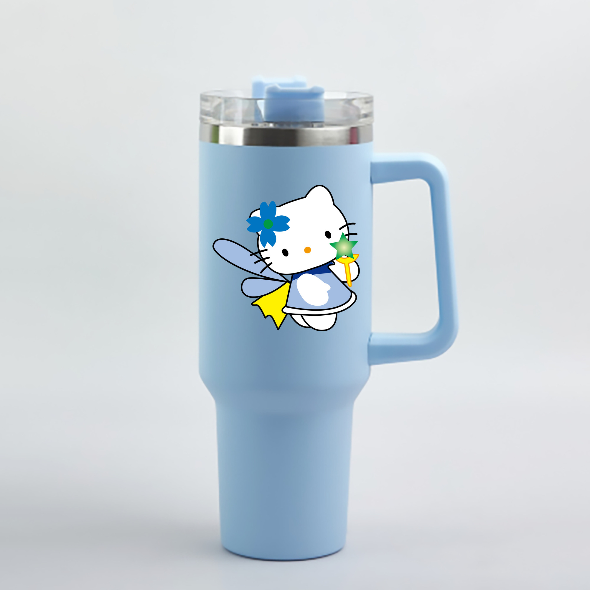 （画像用） Hello Kitty ハローキティ 1200mL車用タンブラー - クリスタルステッカー（プラスチックストロー付き）