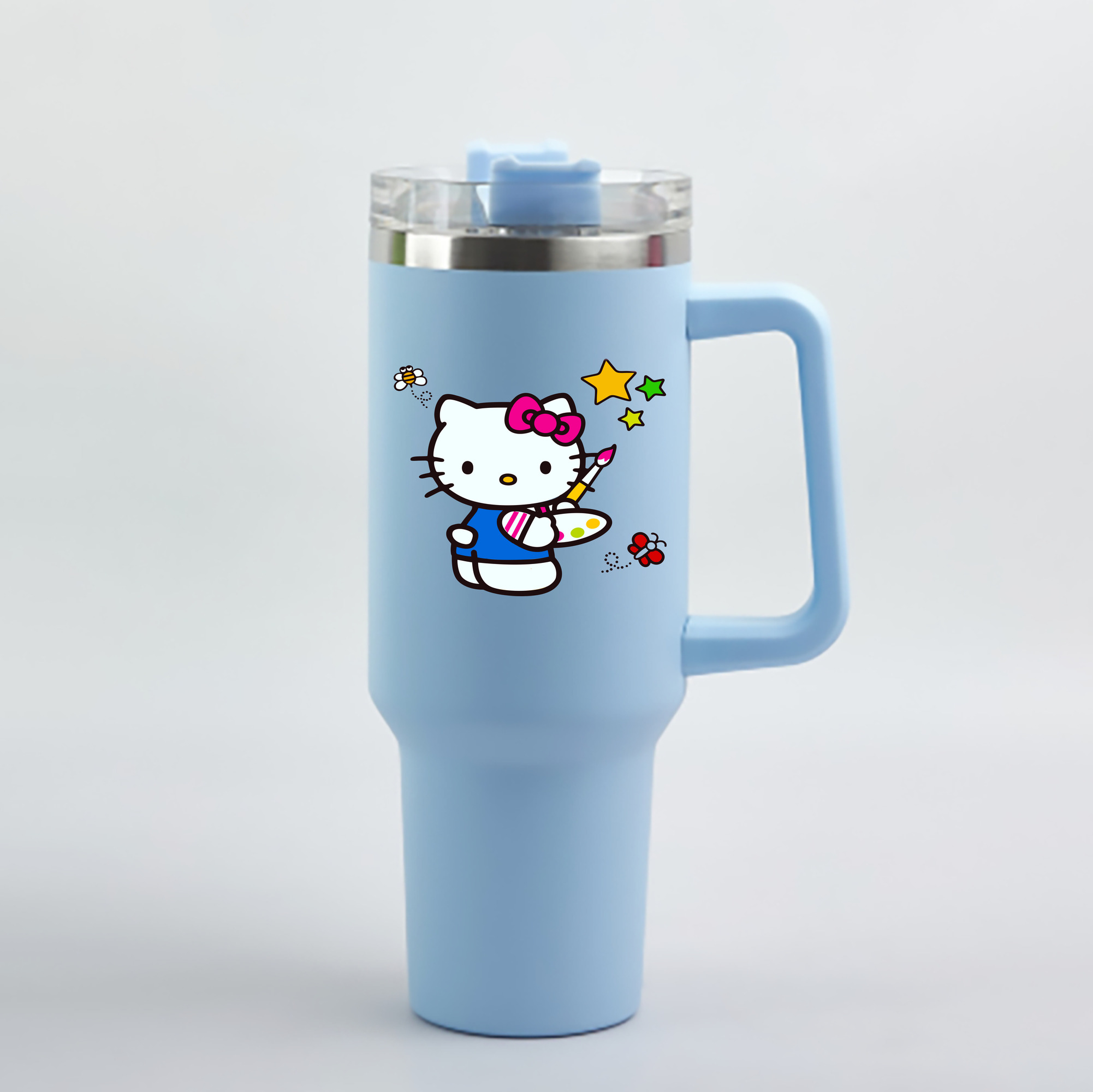 （画像用） Hello Kitty ハローキティ 1200mL車用タンブラー - クリスタルステッカー（プラスチックストロー付き）