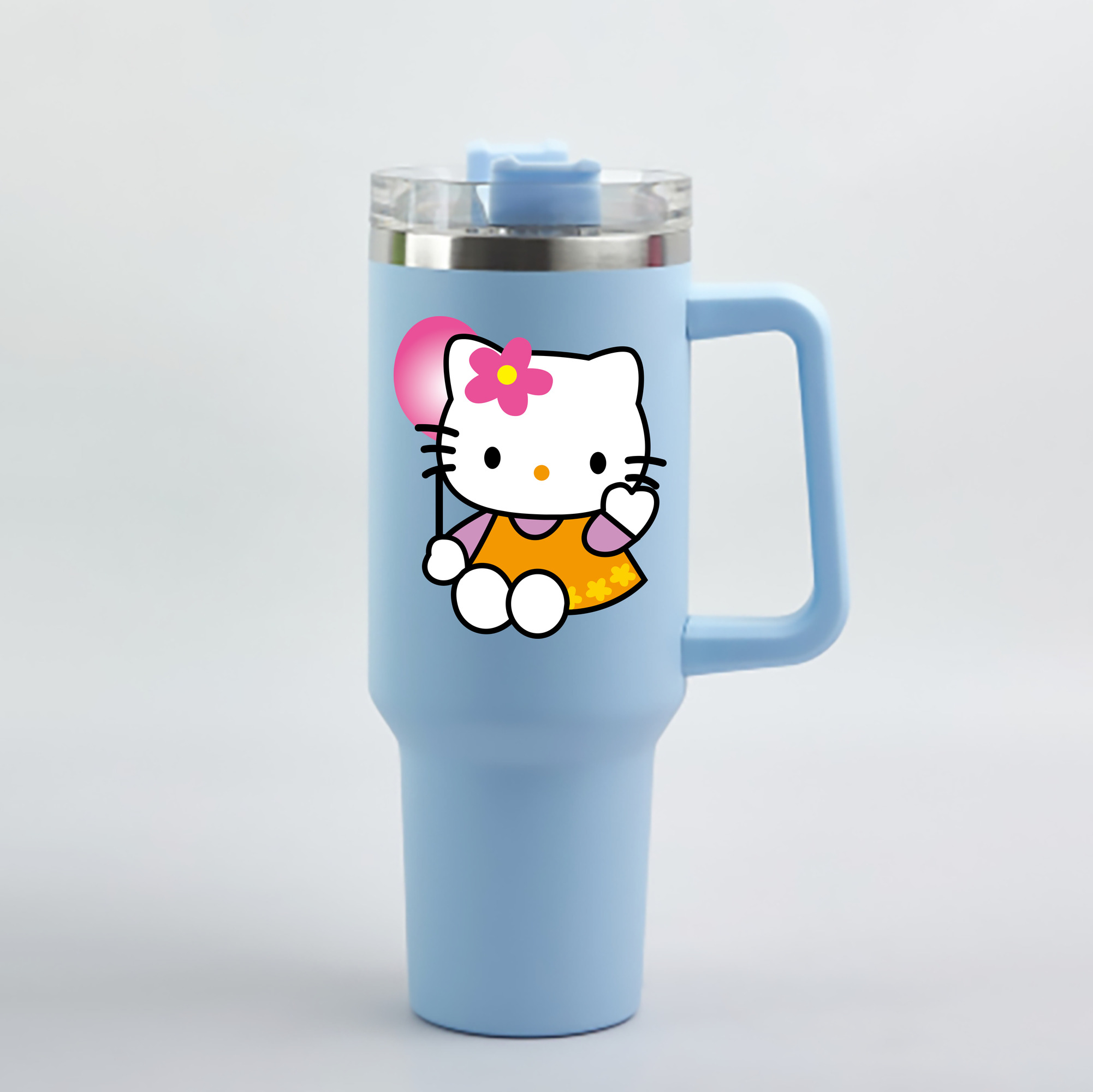 （画像用） Hello Kitty ハローキティ 1200mL車用タンブラー - クリスタルステッカー（プラスチックストロー付き）