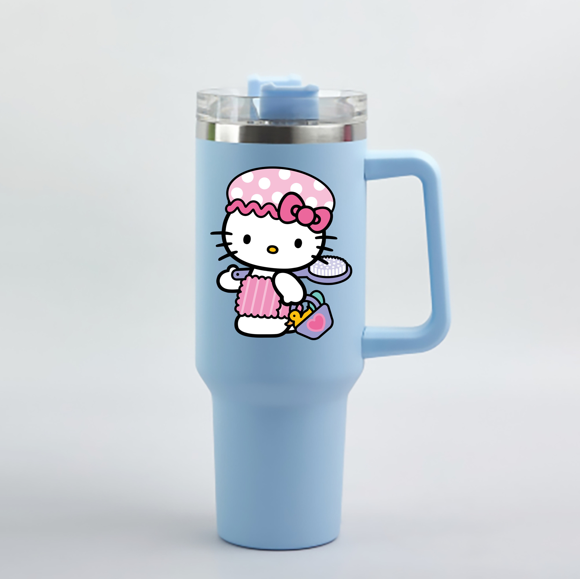 （画像用） Hello Kitty ハローキティ 1200mL車用タンブラー - クリスタルステッカー（プラスチックストロー付き）