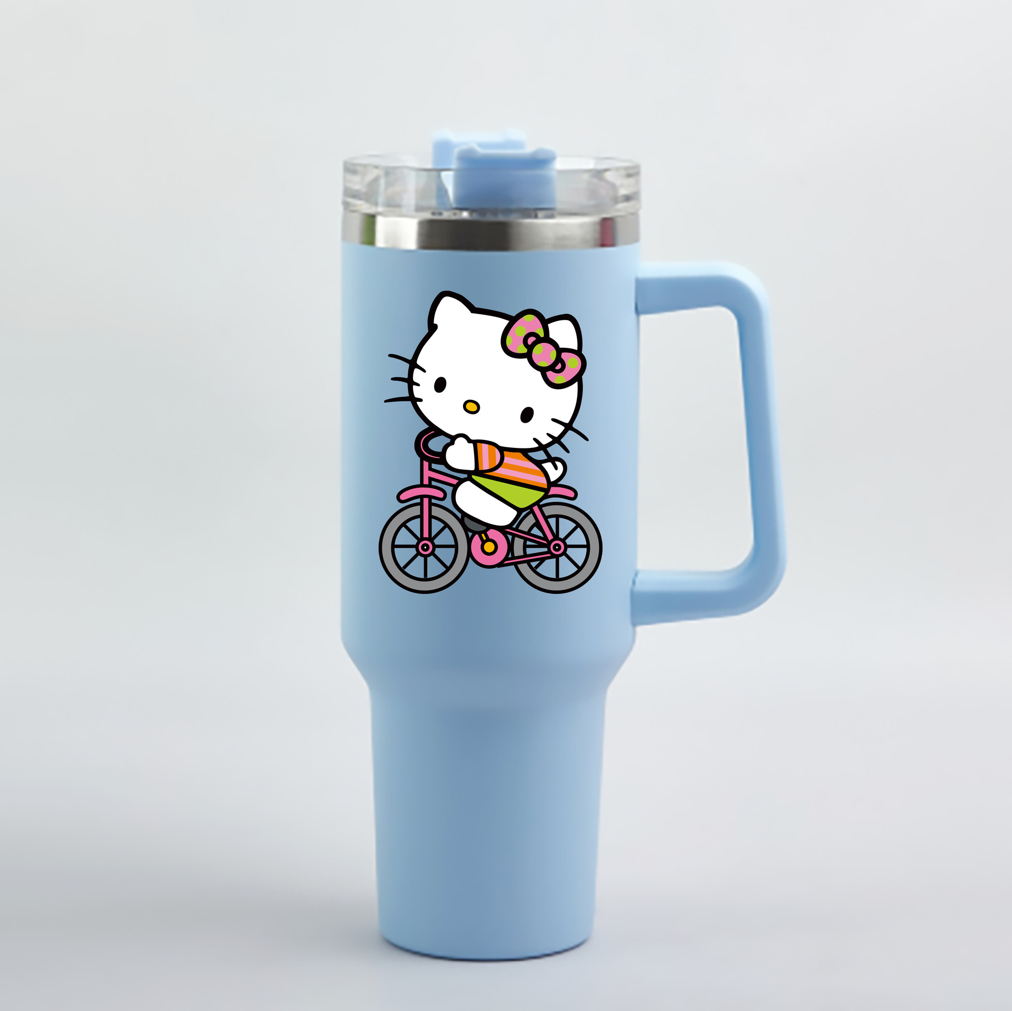 （画像用） Hello Kitty ハローキティ 1200mL車用タンブラー - クリスタルステッカー（プラスチックストロー付き）