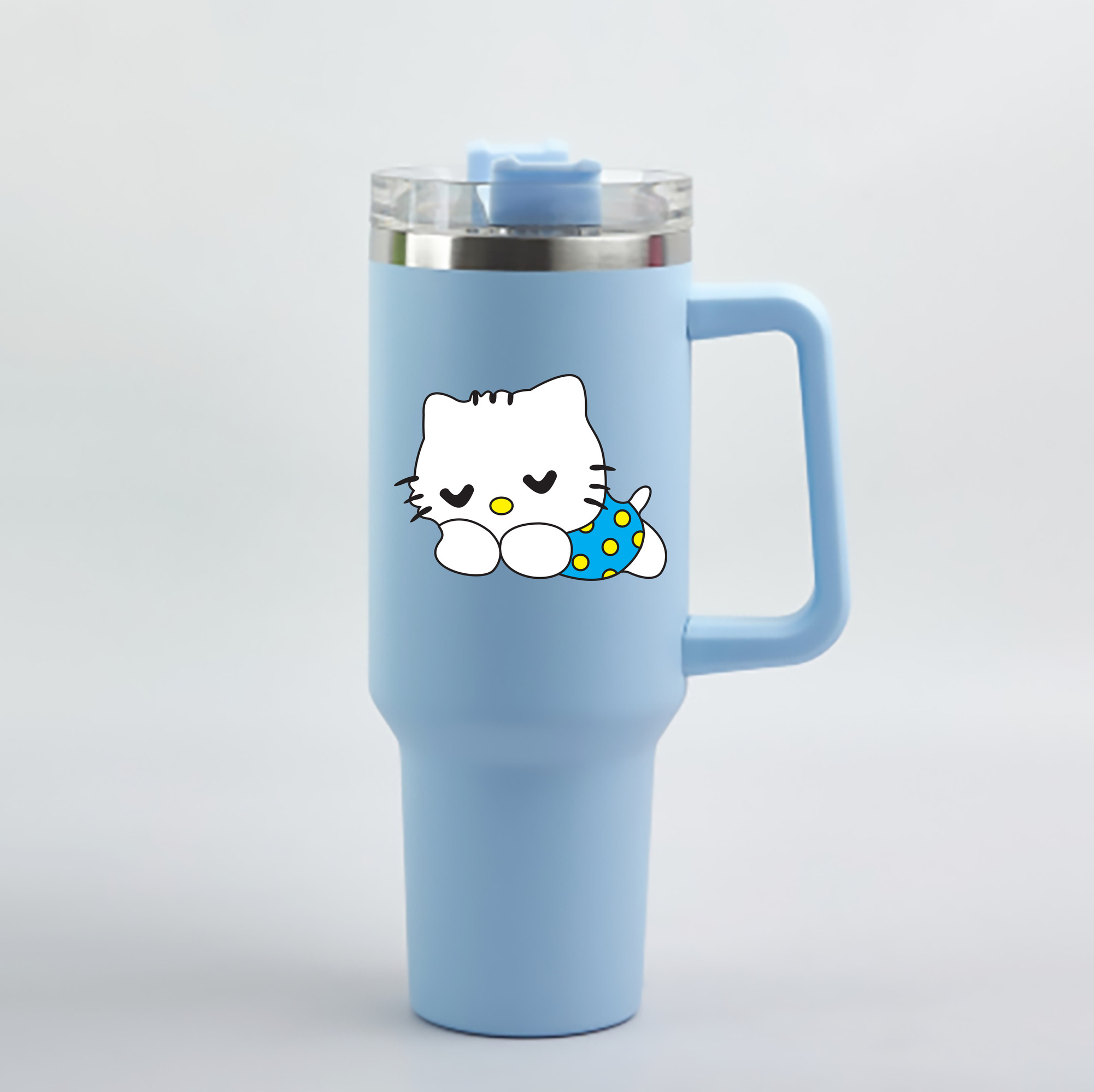 （画像用） Hello Kitty ハローキティ 1200mL車用タンブラー - クリスタルステッカー（プラスチックストロー付き）