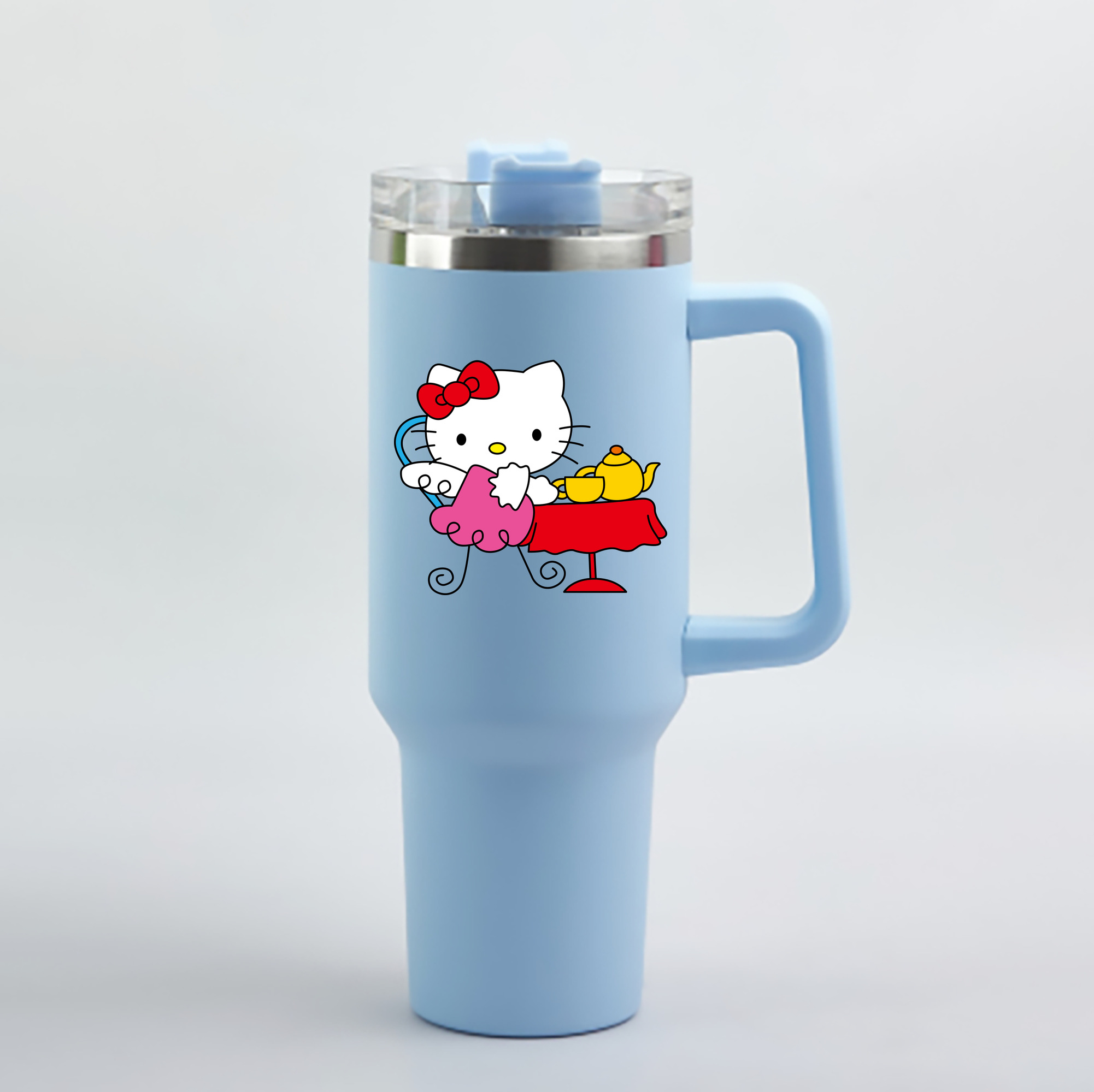 （画像用） Hello Kitty ハローキティ 1200mL車用タンブラー - クリスタルステッカー（プラスチックストロー付き）