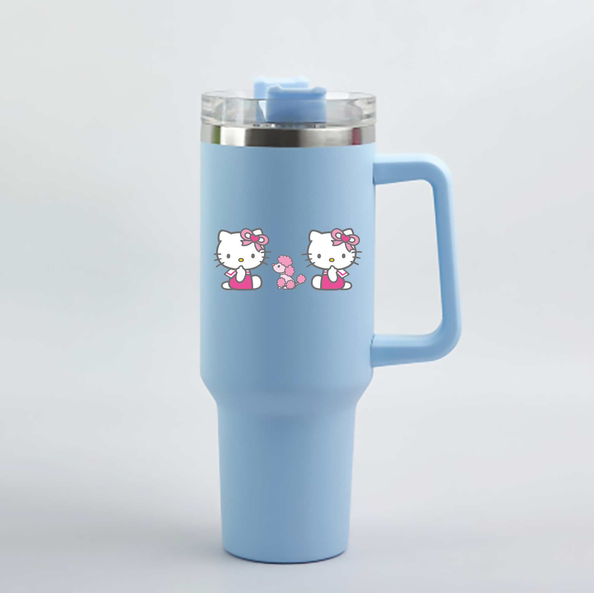 （画像用） Hello Kitty ハローキティ 1200mL車用タンブラー - クリスタルステッカー（プラスチックストロー付き）