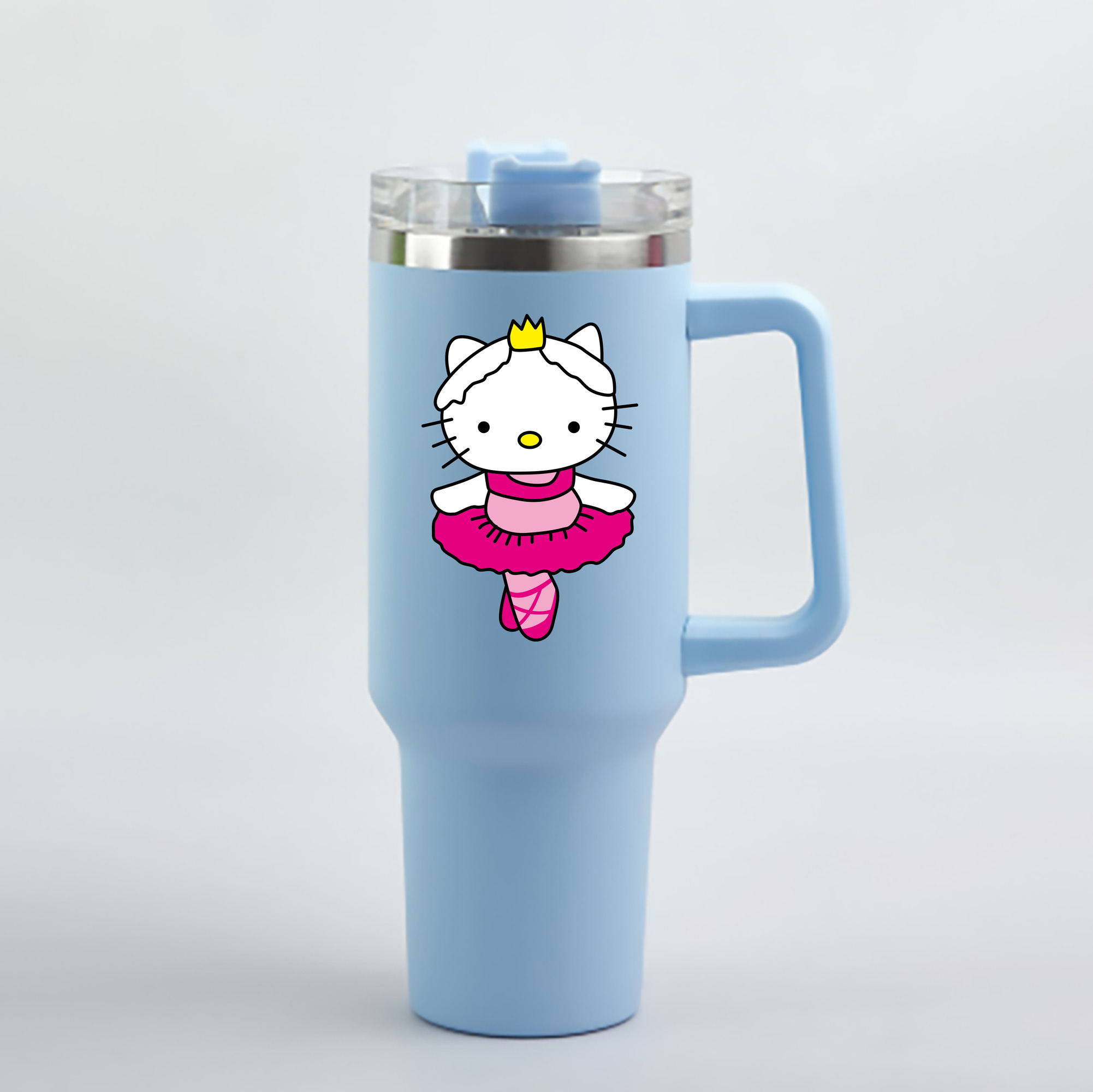 （画像用） Hello Kitty ハローキティ 1200mL車用タンブラー - クリスタルステッカー（プラスチックストロー付き）