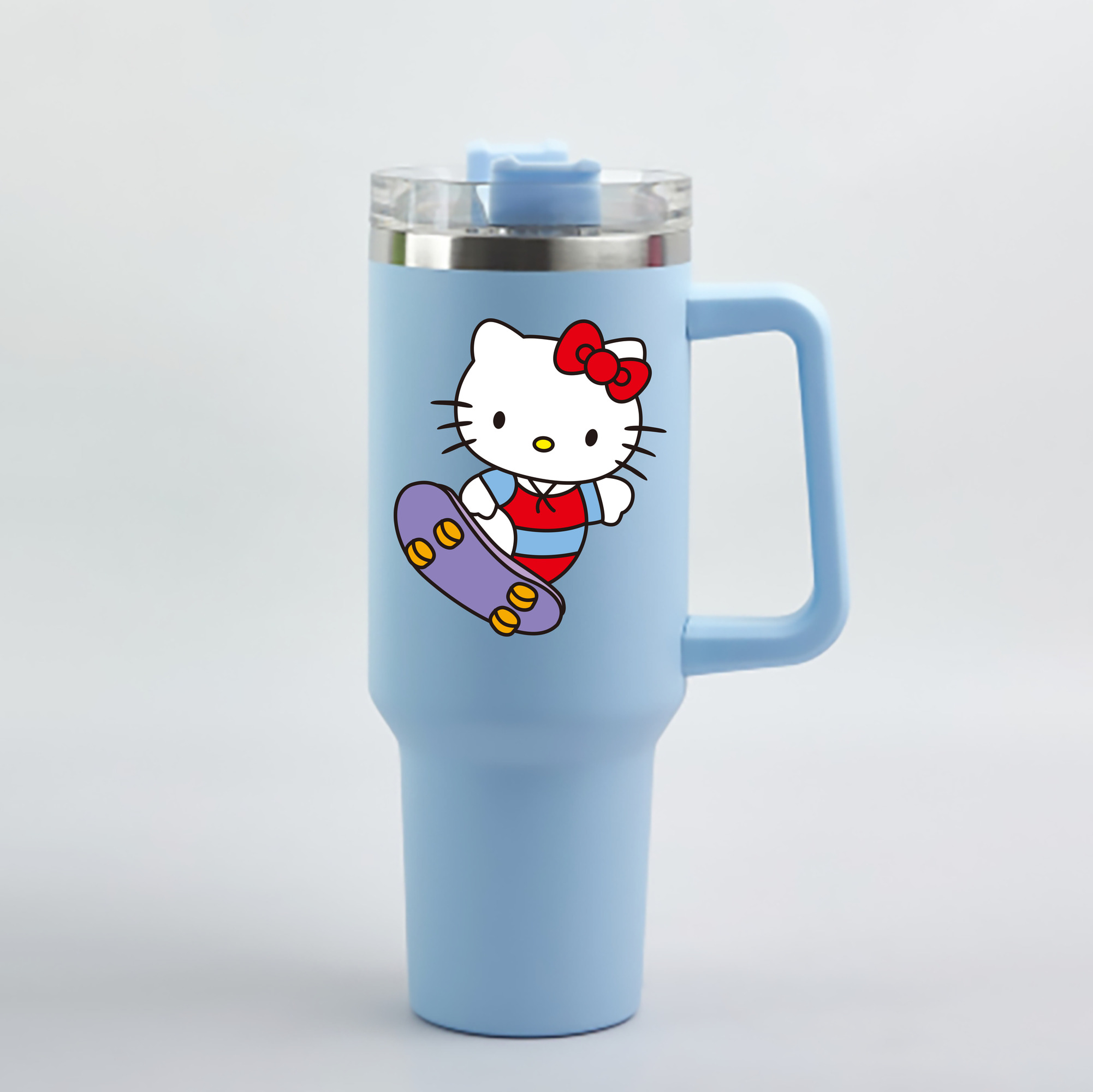 （画像用） Hello Kitty ハローキティ 1200mL車用タンブラー - クリスタルステッカー（プラスチックストロー付き）