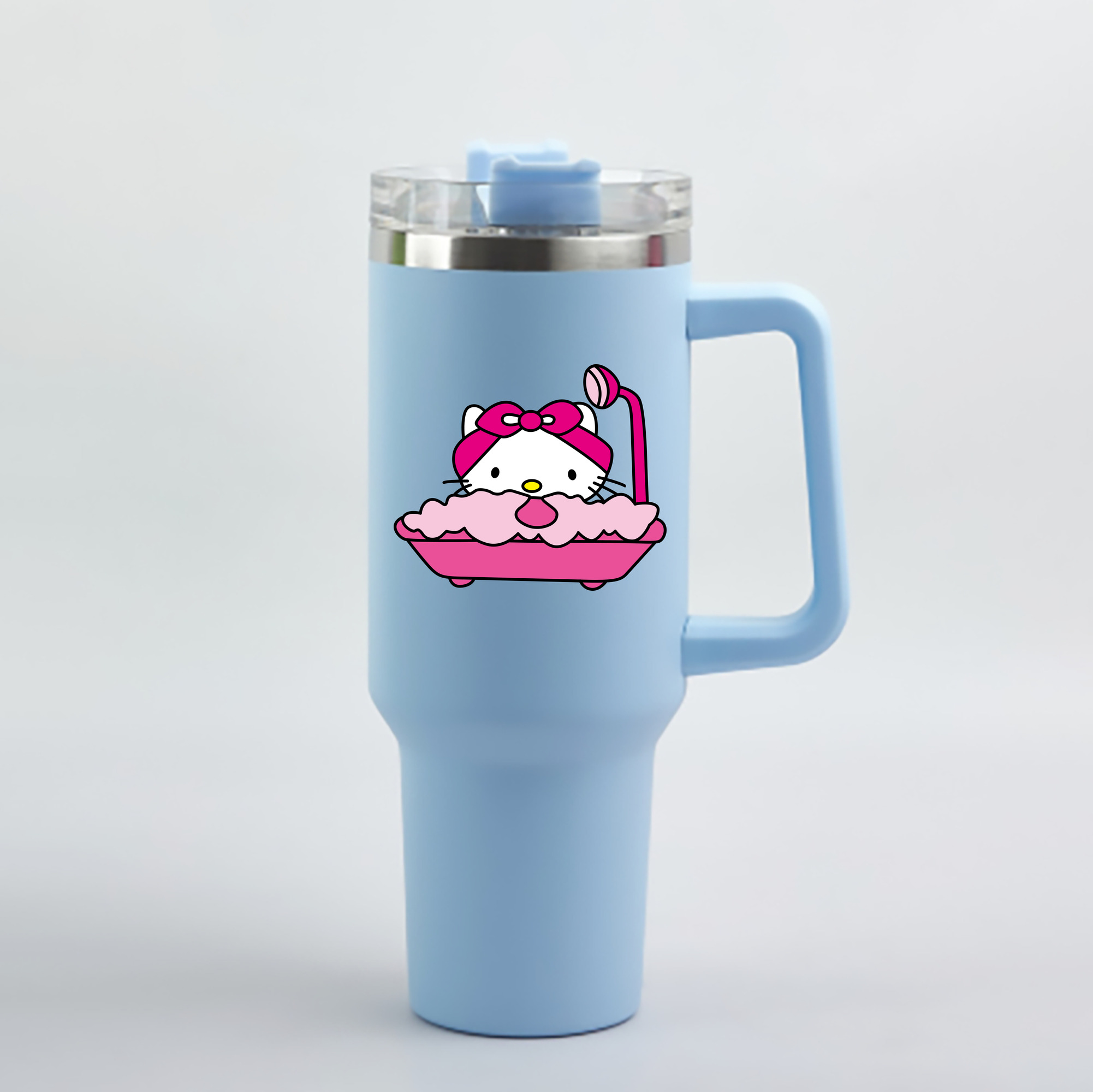 （画像用） Hello Kitty ハローキティ 1200mL車用タンブラー - クリスタルステッカー（プラスチックストロー付き）