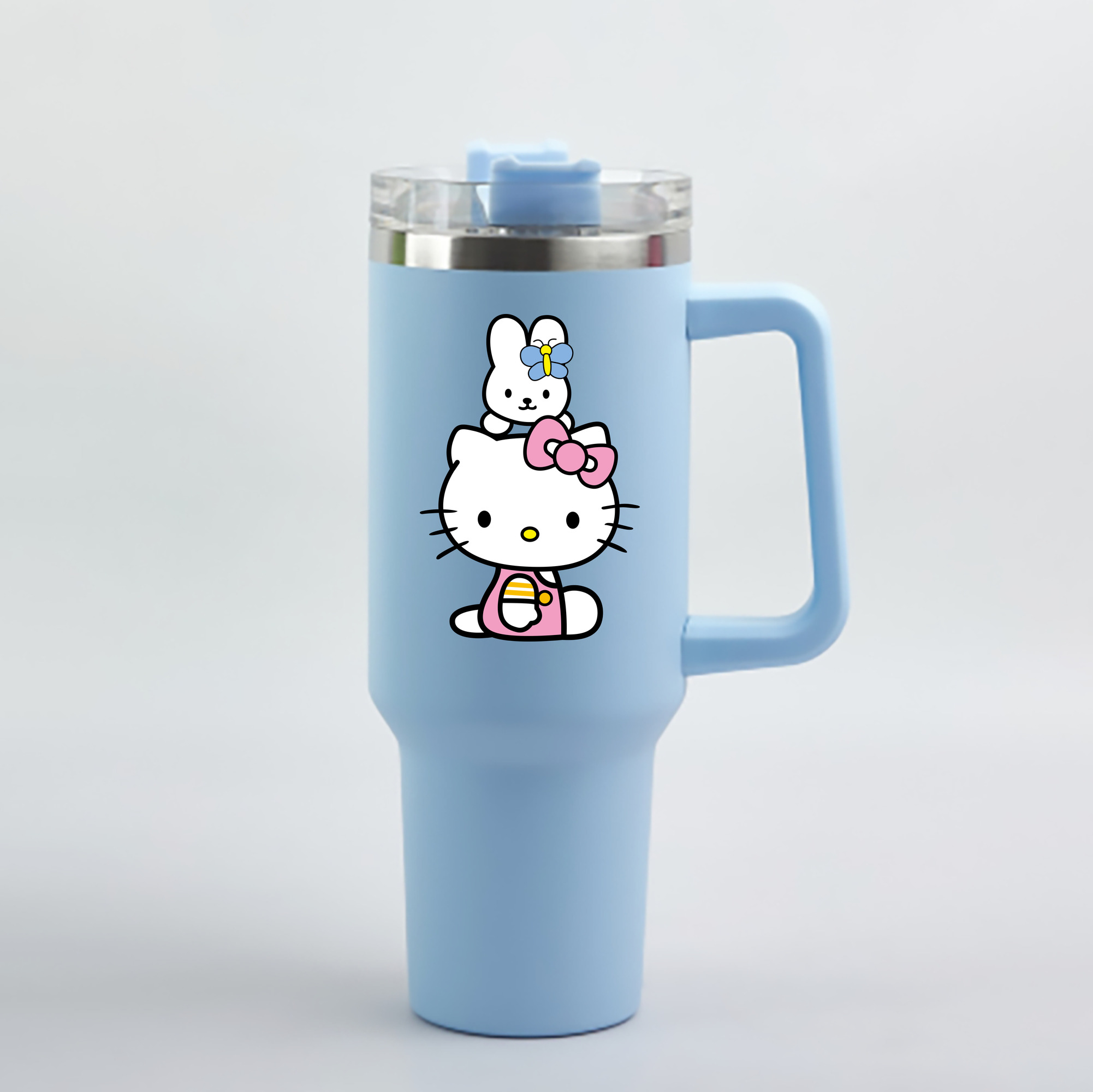 （画像用） Hello Kitty ハローキティ 1200mL車用タンブラー - クリスタルステッカー（プラスチックストロー付き）