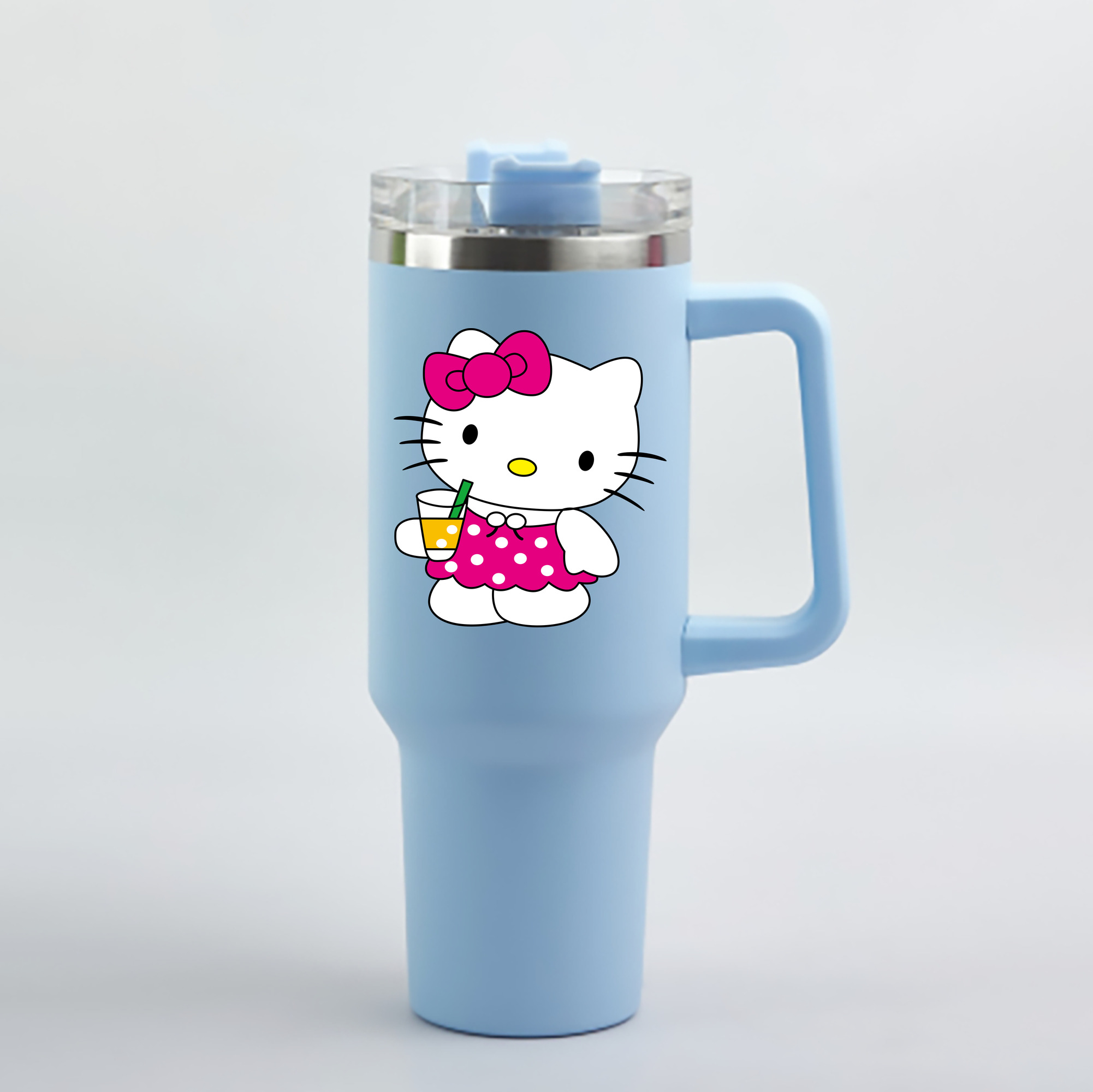 （画像用） Hello Kitty ハローキティ 1200mL車用タンブラー - クリスタルステッカー（プラスチックストロー付き）