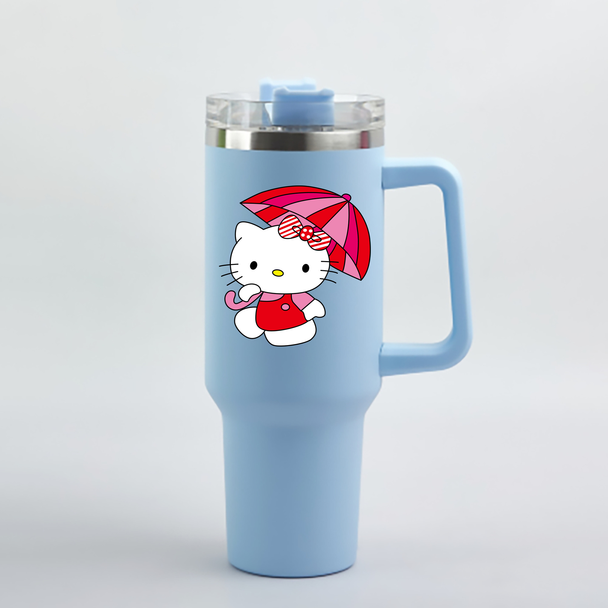 （画像用） Hello Kitty ハローキティ 1200mL車用タンブラー - クリスタルステッカー（プラスチックストロー付き）