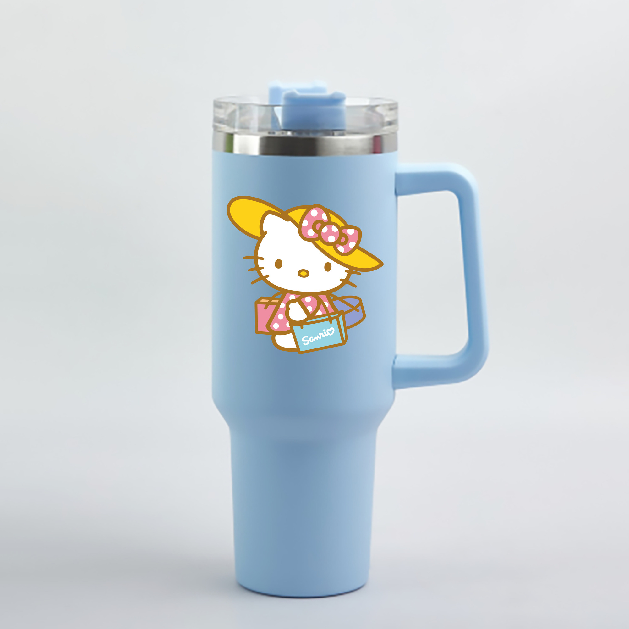 （画像用） Hello Kitty ハローキティ 1200mL車用タンブラー - クリスタルステッカー（プラスチックストロー付き）