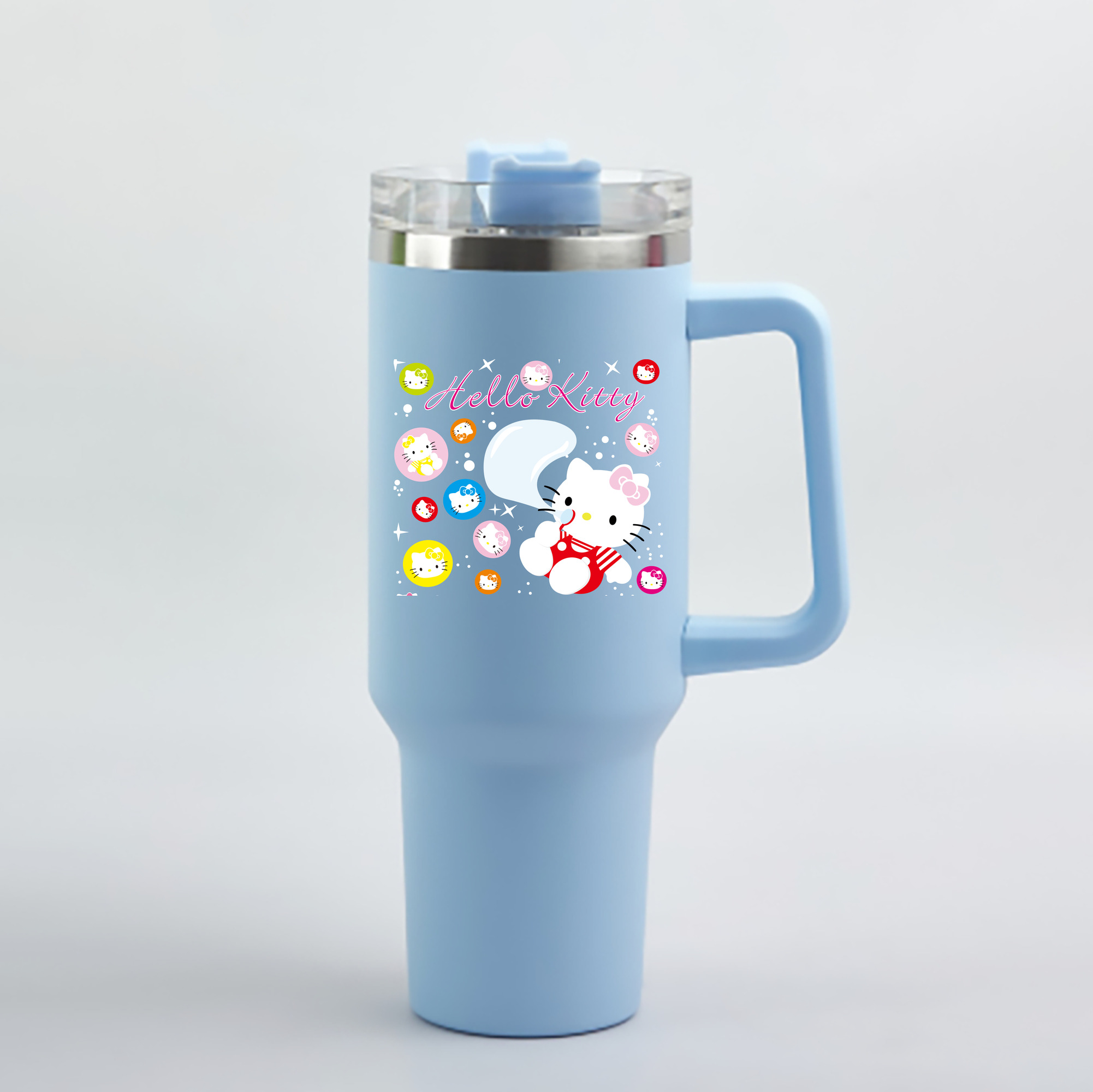 （画像用） Hello Kitty ハローキティ 1200mL車用タンブラー - クリスタルステッカー（プラスチックストロー付き）
