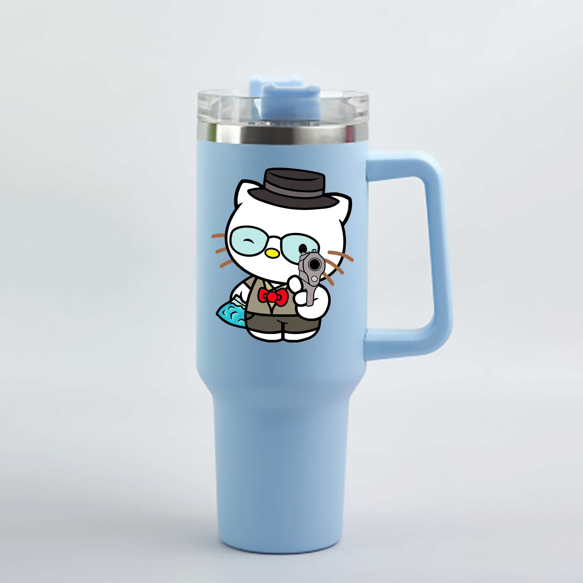 （画像用） Hello Kitty ハローキティ 1200mL車用タンブラー - クリスタルステッカー（プラスチックストロー付き）