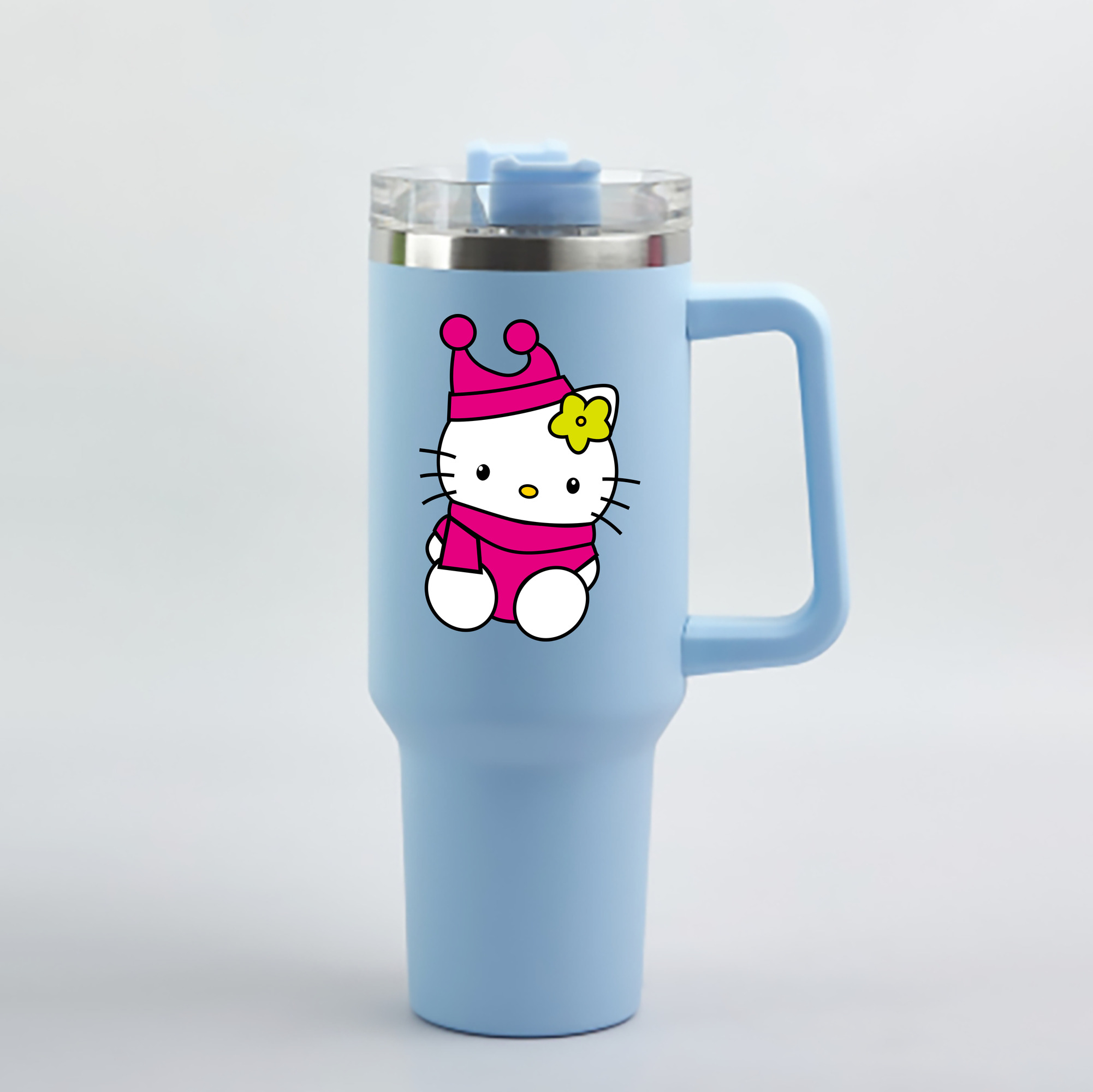 （画像用） Hello Kitty ハローキティ 1200mL車用タンブラー - クリスタルステッカー（プラスチックストロー付き）