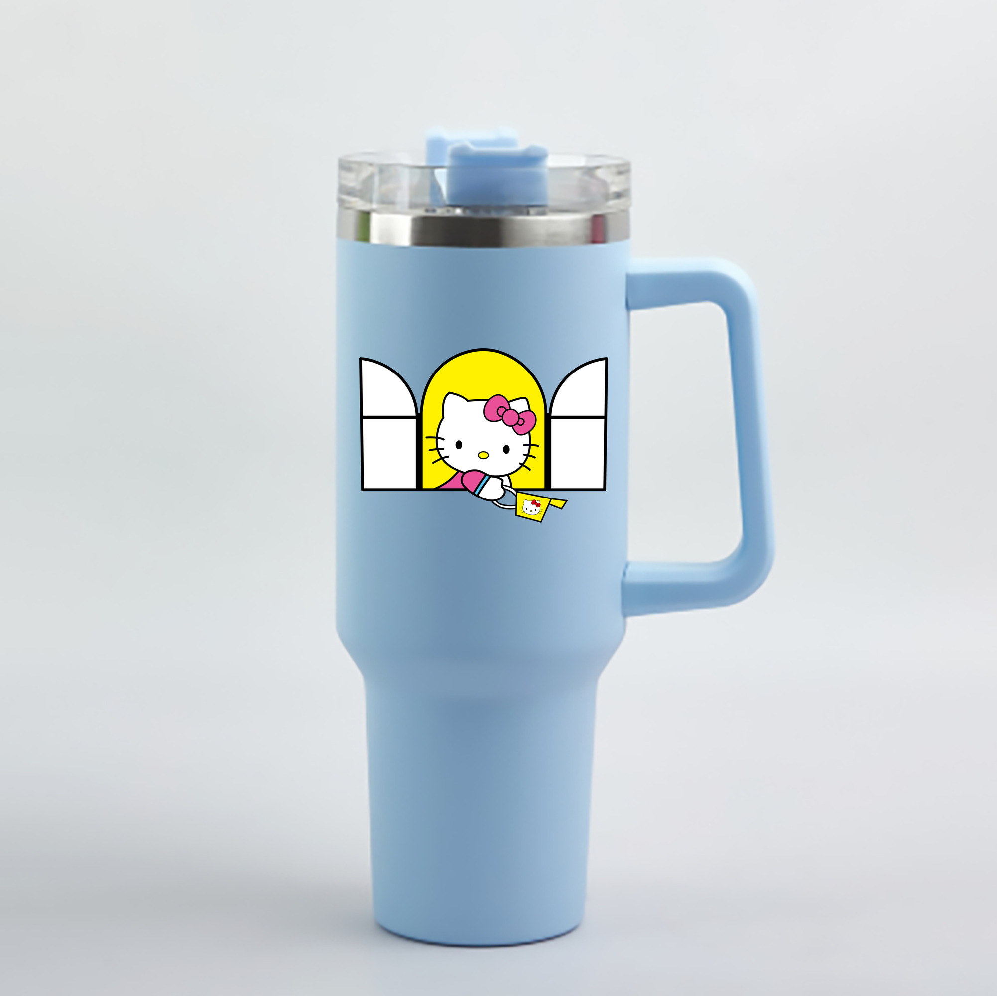 （画像用） Hello Kitty ハローキティ 1200mL車用タンブラー - クリスタルステッカー（プラスチックストロー付き）