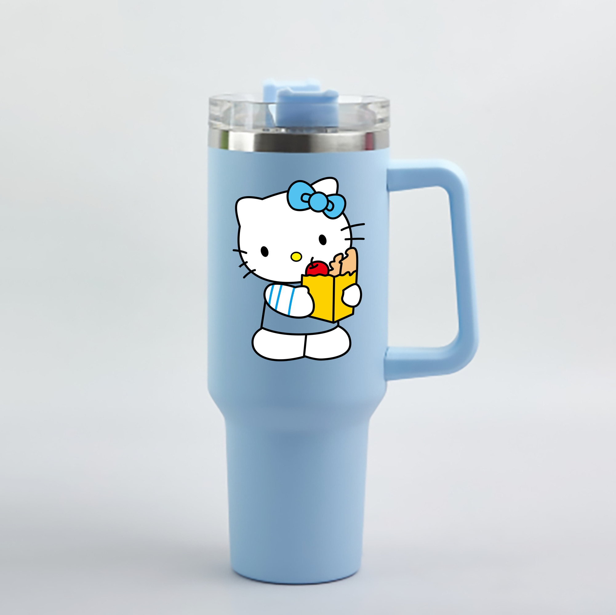 （画像用） Hello Kitty ハローキティ 1200mL車用タンブラー - クリスタルステッカー（プラスチックストロー付き）