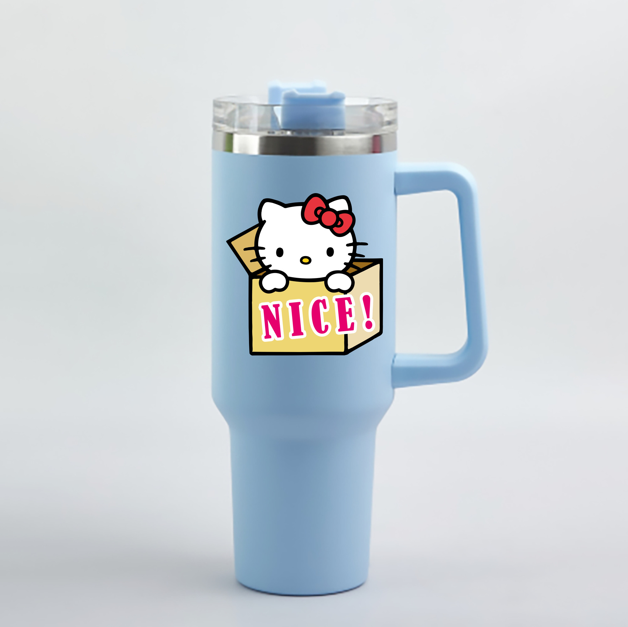 （画像用） Hello Kitty ハローキティ 1200mL車用タンブラー - クリスタルステッカー（プラスチックストロー付き）