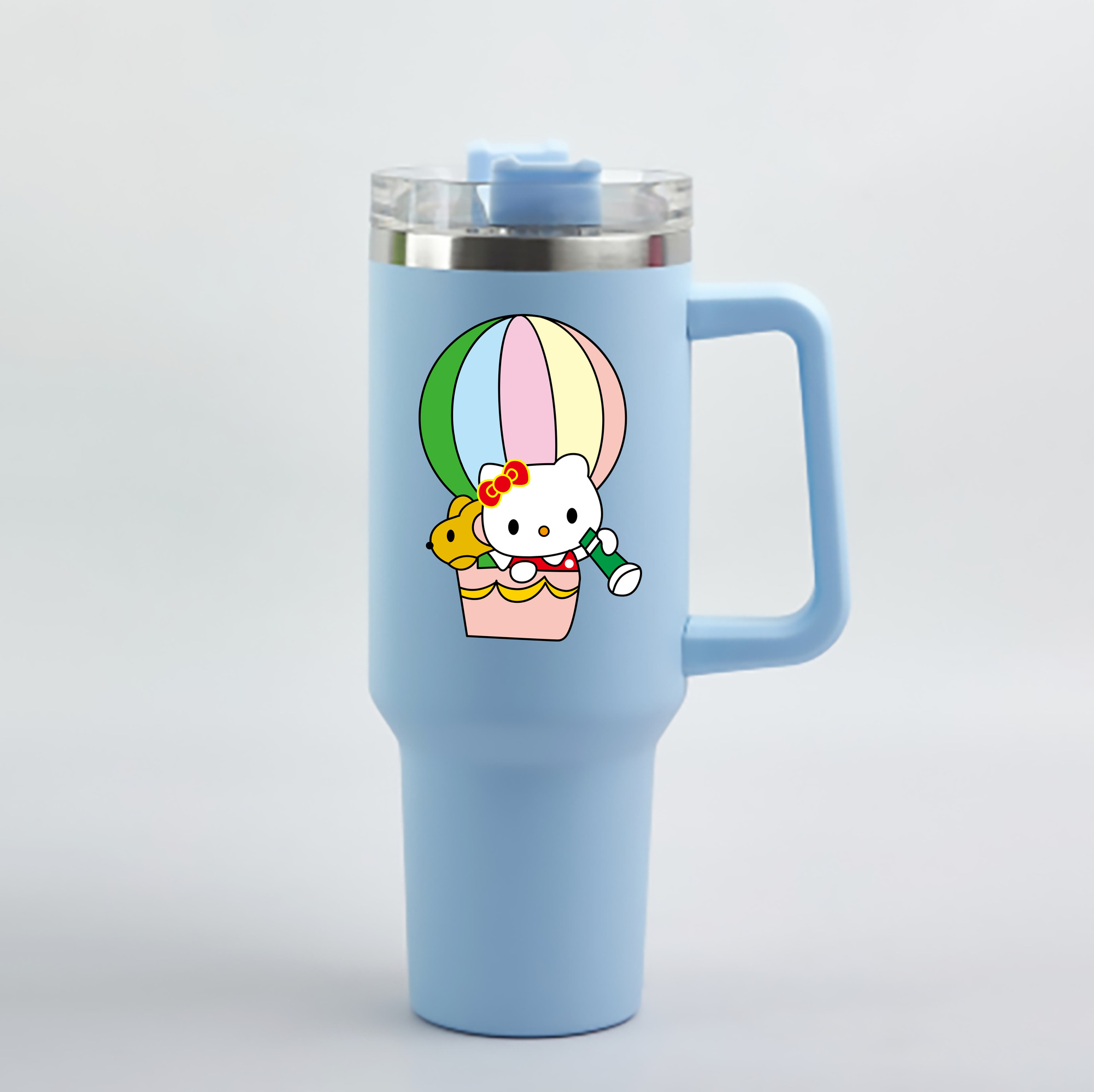 （画像用） Hello Kitty ハローキティ 1200mL車用タンブラー - クリスタルステッカー（プラスチックストロー付き）