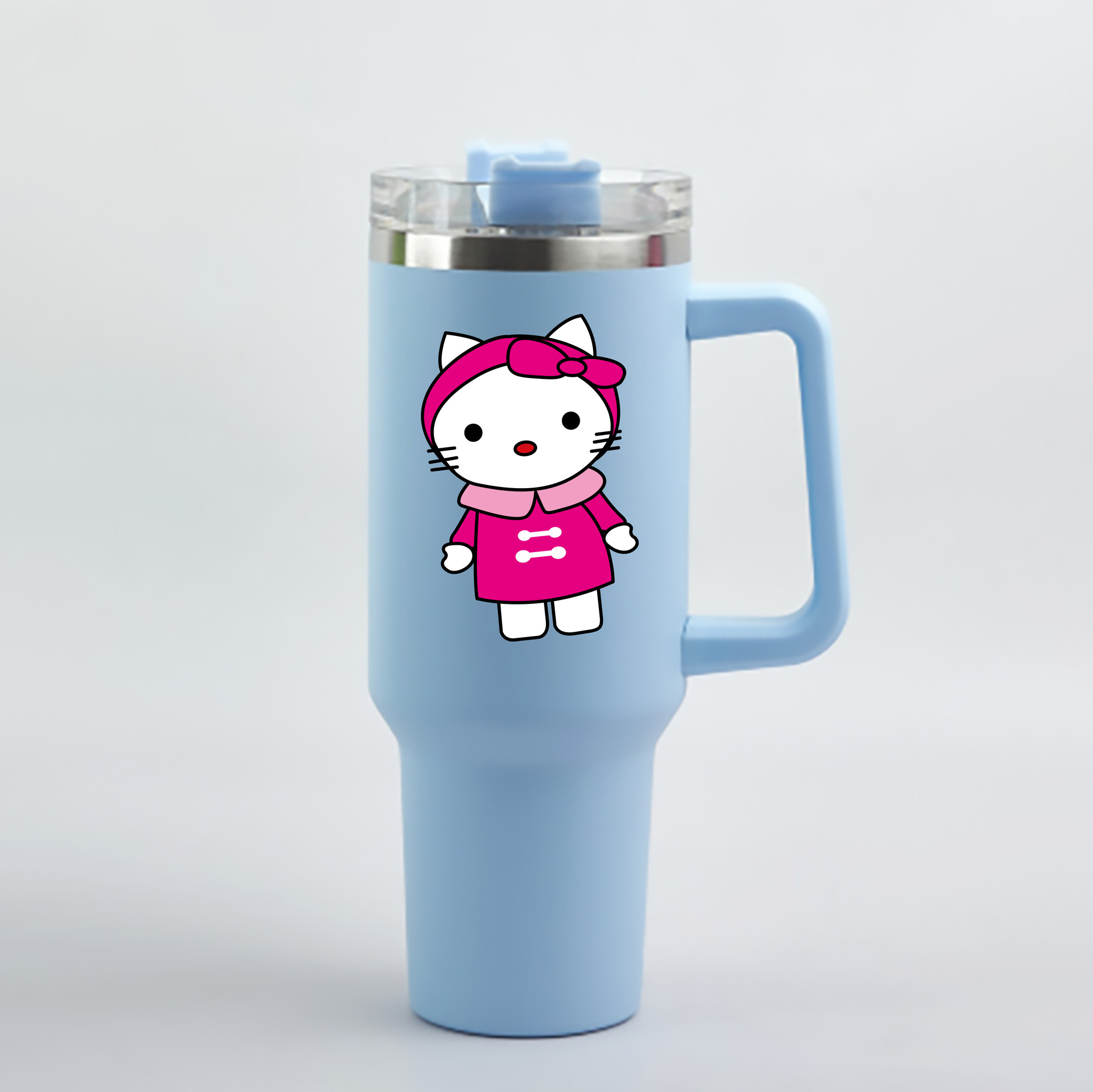 （画像用） Hello Kitty ハローキティ 1200mL車用タンブラー - クリスタルステッカー（プラスチックストロー付き）