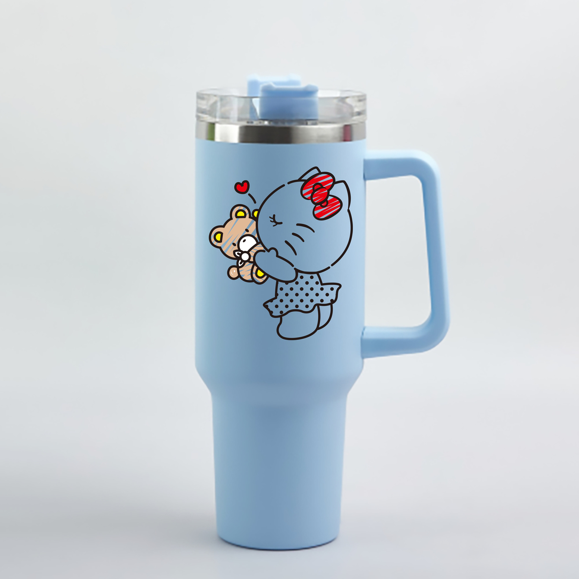 （画像用） Hello Kitty ハローキティ 1200mL車用タンブラー - クリスタルステッカー（プラスチックストロー付き）