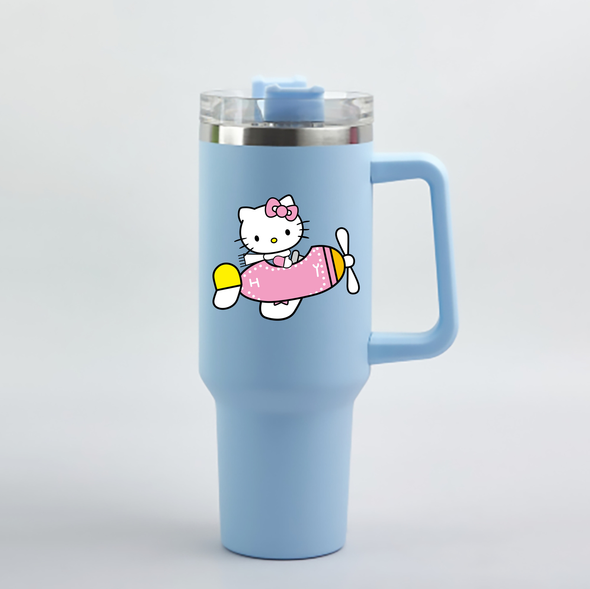 （画像用） Hello Kitty ハローキティ 1200mL車用タンブラー - クリスタルステッカー（プラスチックストロー付き）