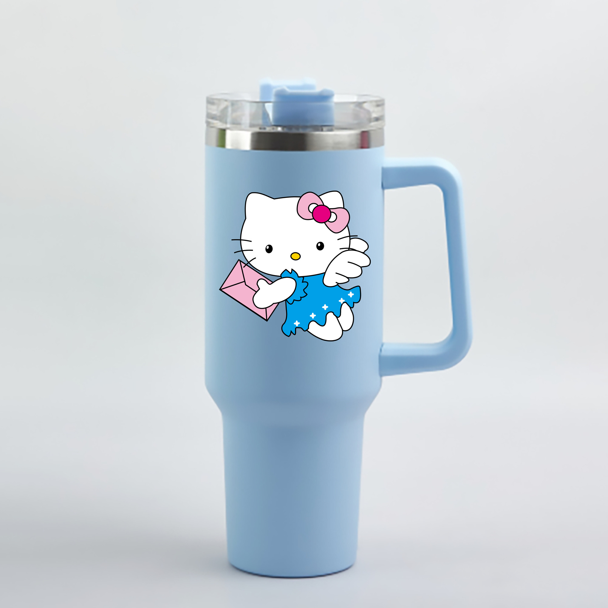 （画像用） Hello Kitty ハローキティ 1200mL車用タンブラー - クリスタルステッカー（プラスチックストロー付き）