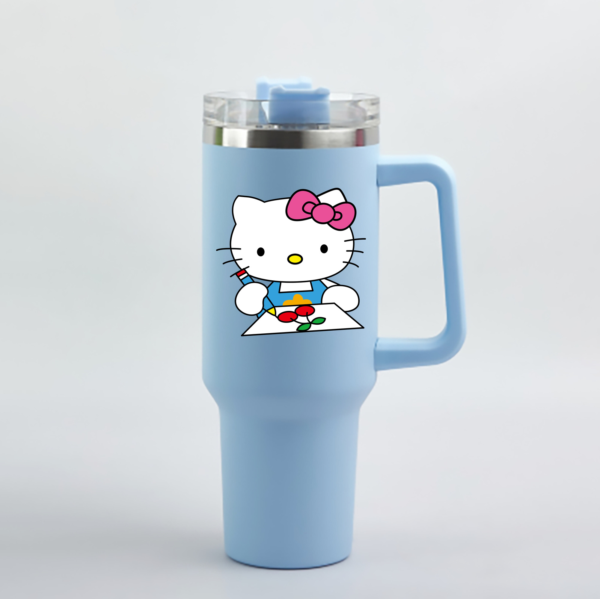 （画像用） Hello Kitty ハローキティ 1200mL車用タンブラー - クリスタルステッカー（プラスチックストロー付き）