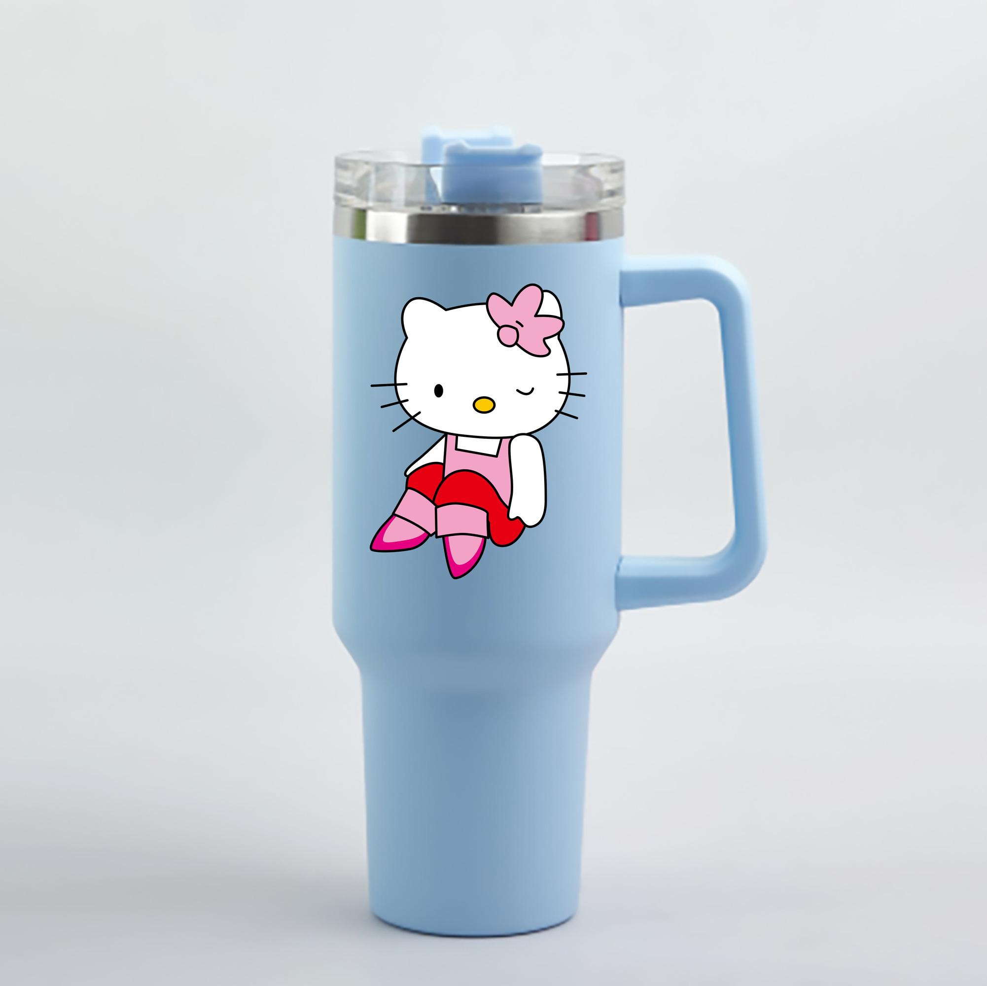（画像用） Hello Kitty ハローキティ 1200mL車用タンブラー - クリスタルステッカー（プラスチックストロー付き）