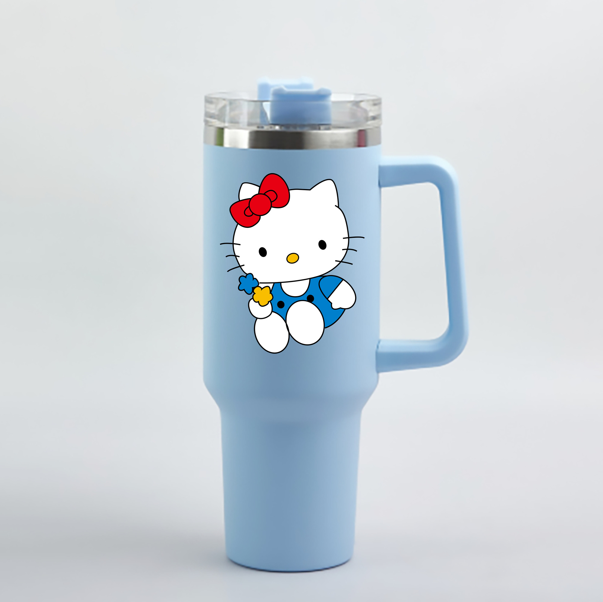 （画像用） Hello Kitty ハローキティ 1200mL車用タンブラー - クリスタルステッカー（プラスチックストロー付き）