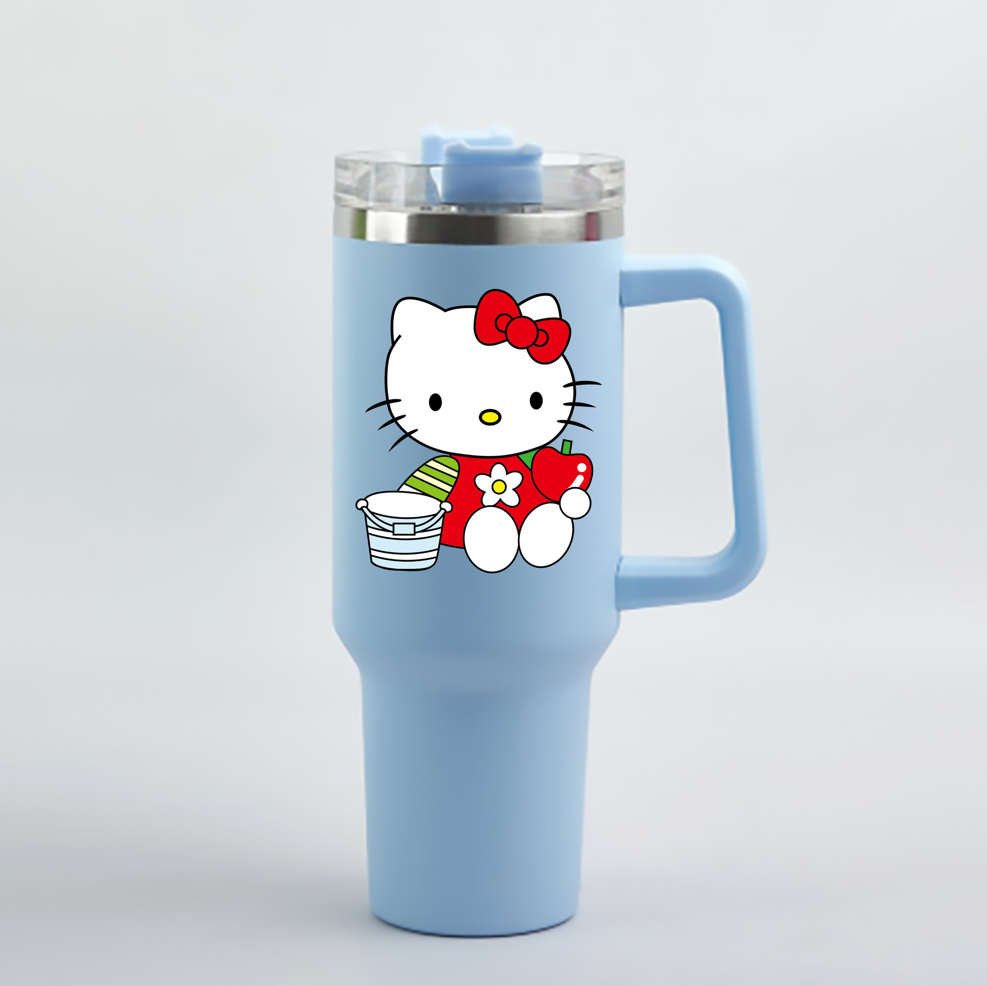 （画像用） Hello Kitty ハローキティ 1200mL車用タンブラー - クリスタルステッカー（プラスチックストロー付き）