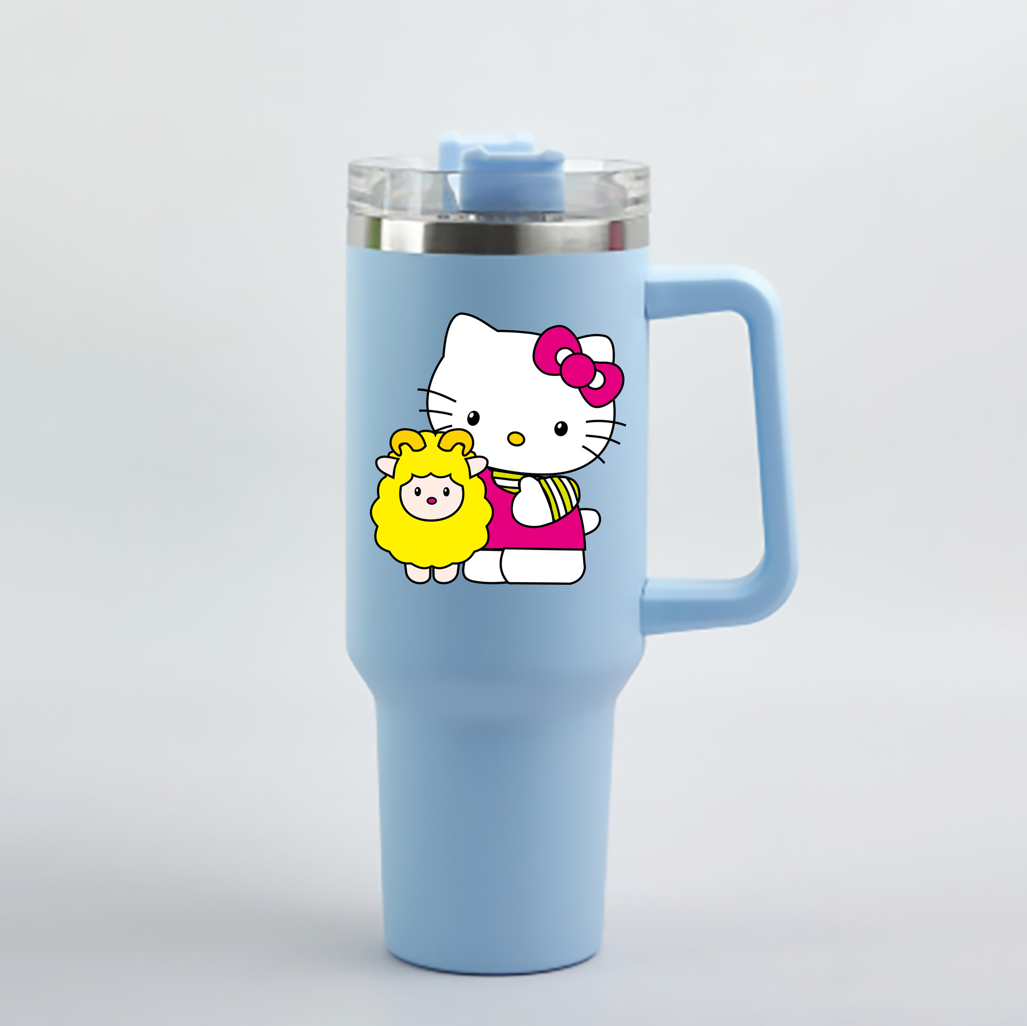（画像用） Hello Kitty ハローキティ 1200mL車用タンブラー - クリスタルステッカー（プラスチックストロー付き）