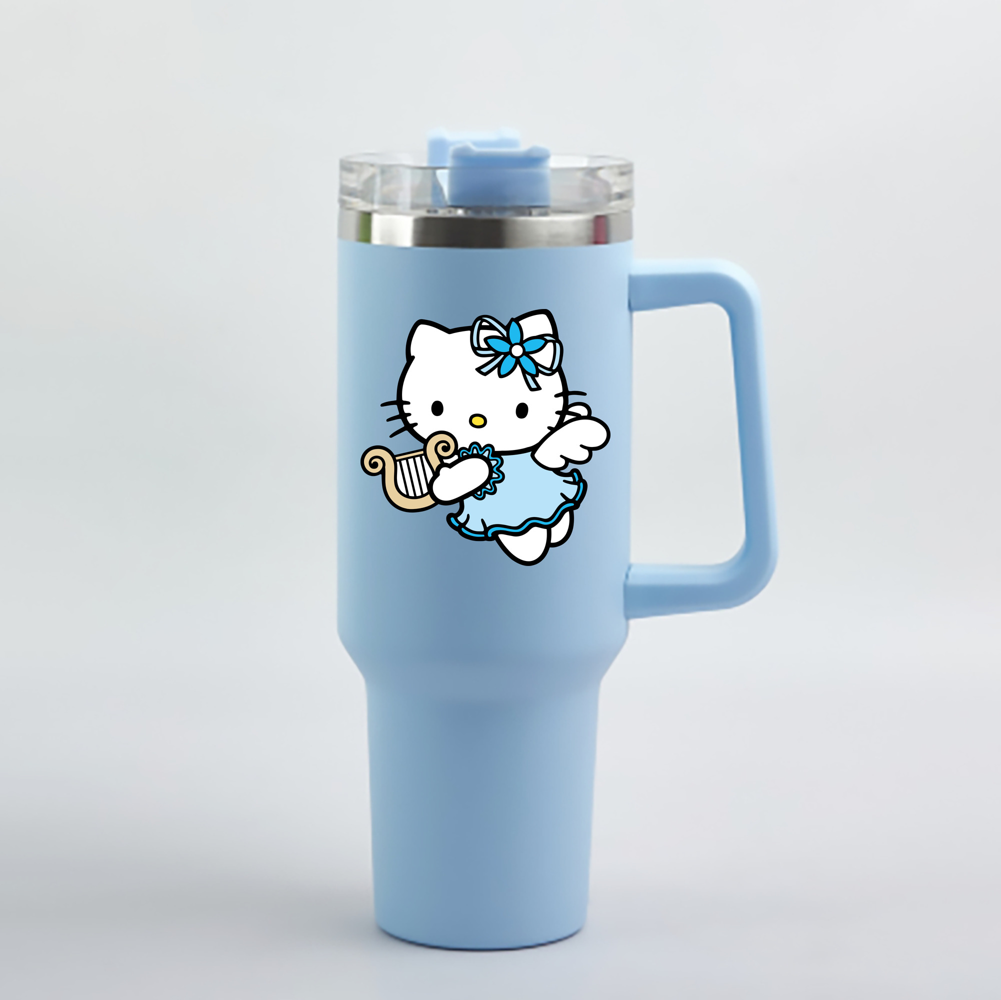 （画像用） Hello Kitty ハローキティ 1200mL車用タンブラー - クリスタルステッカー（プラスチックストロー付き）