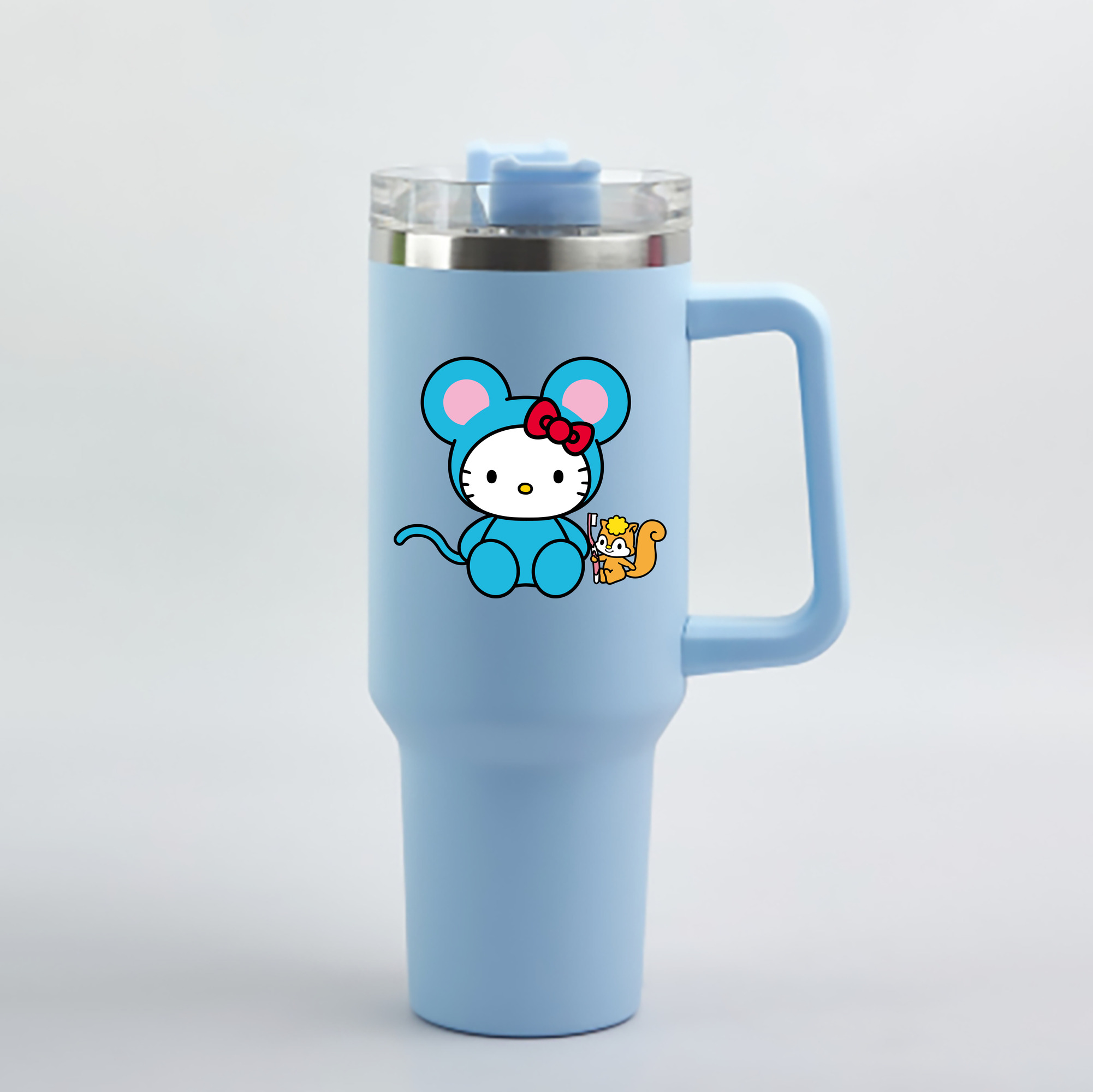 （画像用） Hello Kitty ハローキティ 1200mL車用タンブラー - クリスタルステッカー（プラスチックストロー付き）