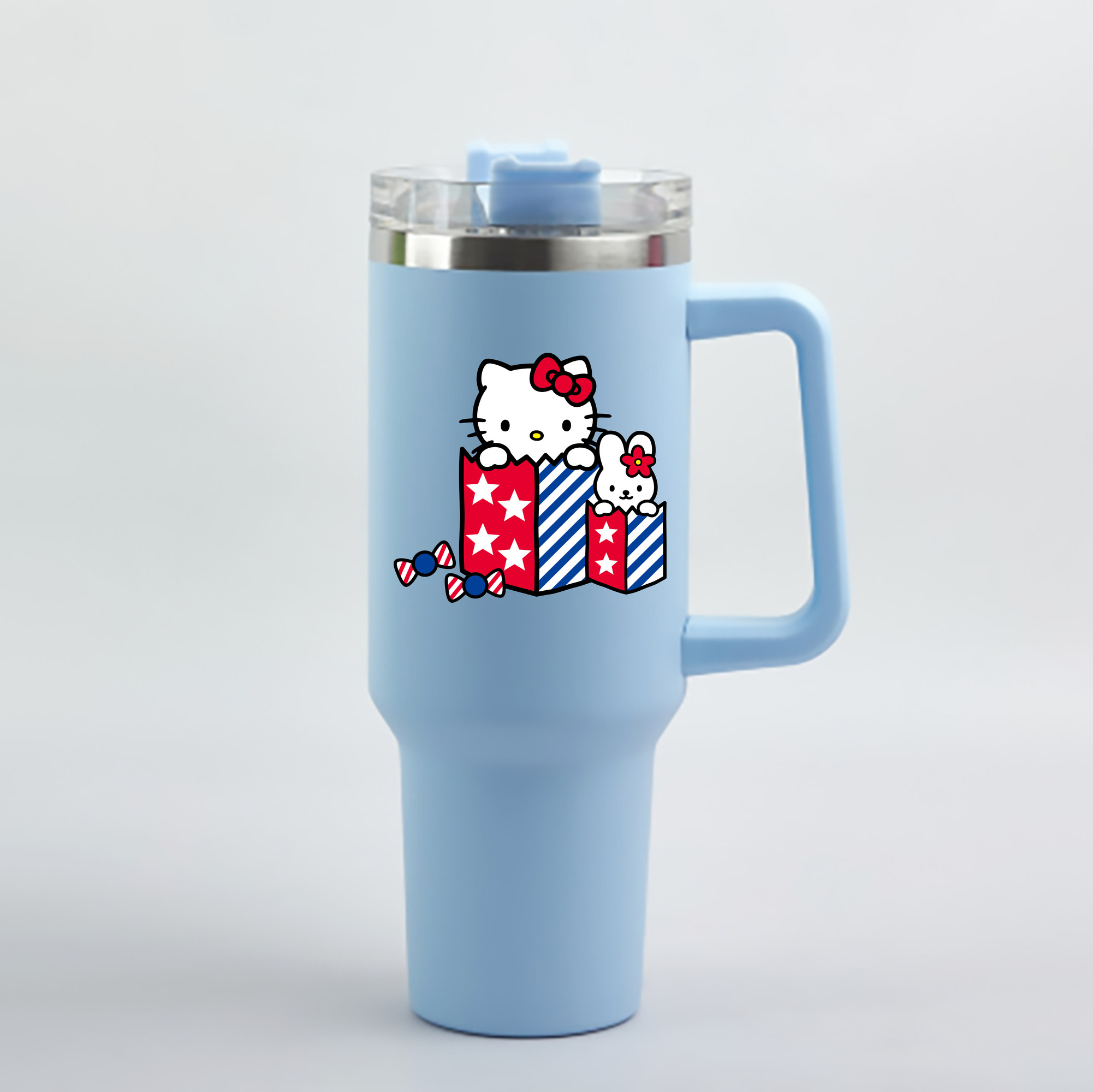 （画像用） Hello Kitty ハローキティ 1200mL車用タンブラー - クリスタルステッカー（プラスチックストロー付き）