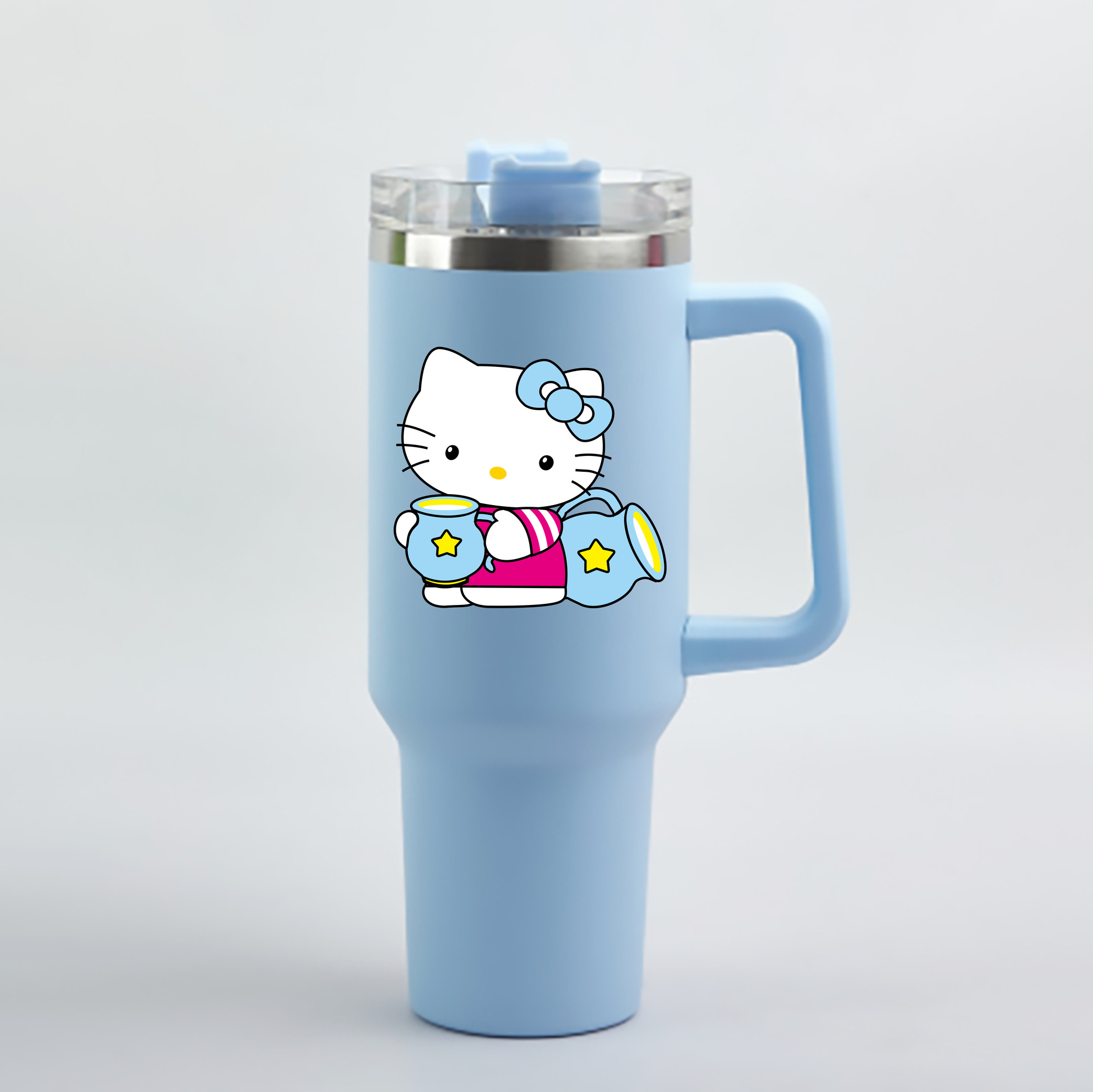 （画像用） Hello Kitty ハローキティ 1200mL車用タンブラー - クリスタルステッカー（プラスチックストロー付き）