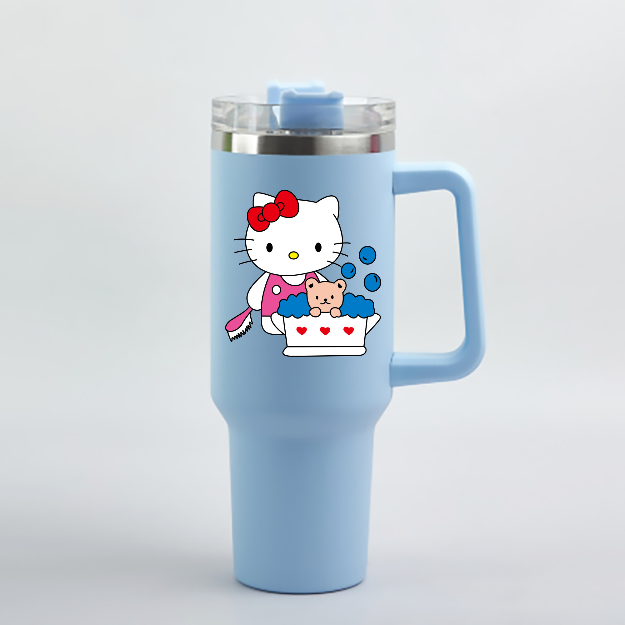 （画像用） Hello Kitty ハローキティ 1200mL車用タンブラー - クリスタルステッカー（プラスチックストロー付き）