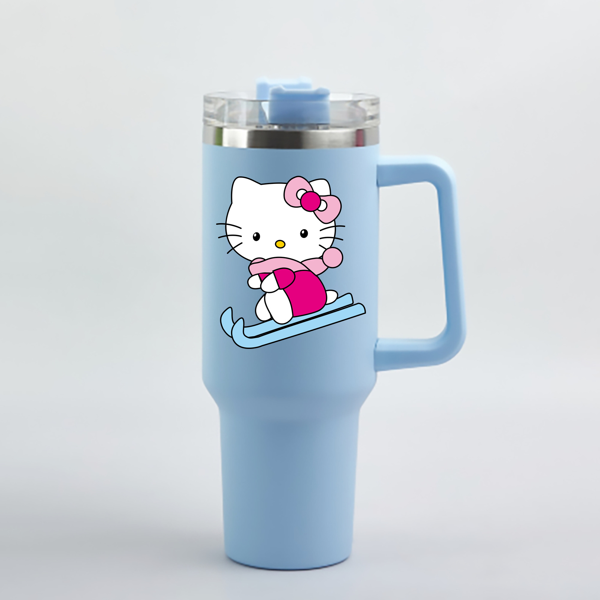 （画像用） Hello Kitty ハローキティ 1200mL車用タンブラー - クリスタルステッカー（プラスチックストロー付き）