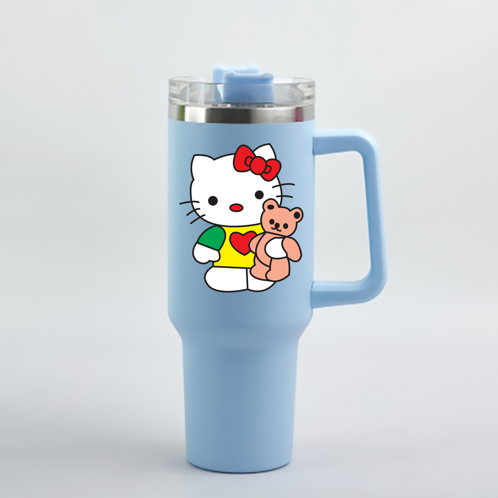 （画像用） Hello Kitty ハローキティ 1200mL車用タンブラー - クリスタルステッカー（プラスチックストロー付き）