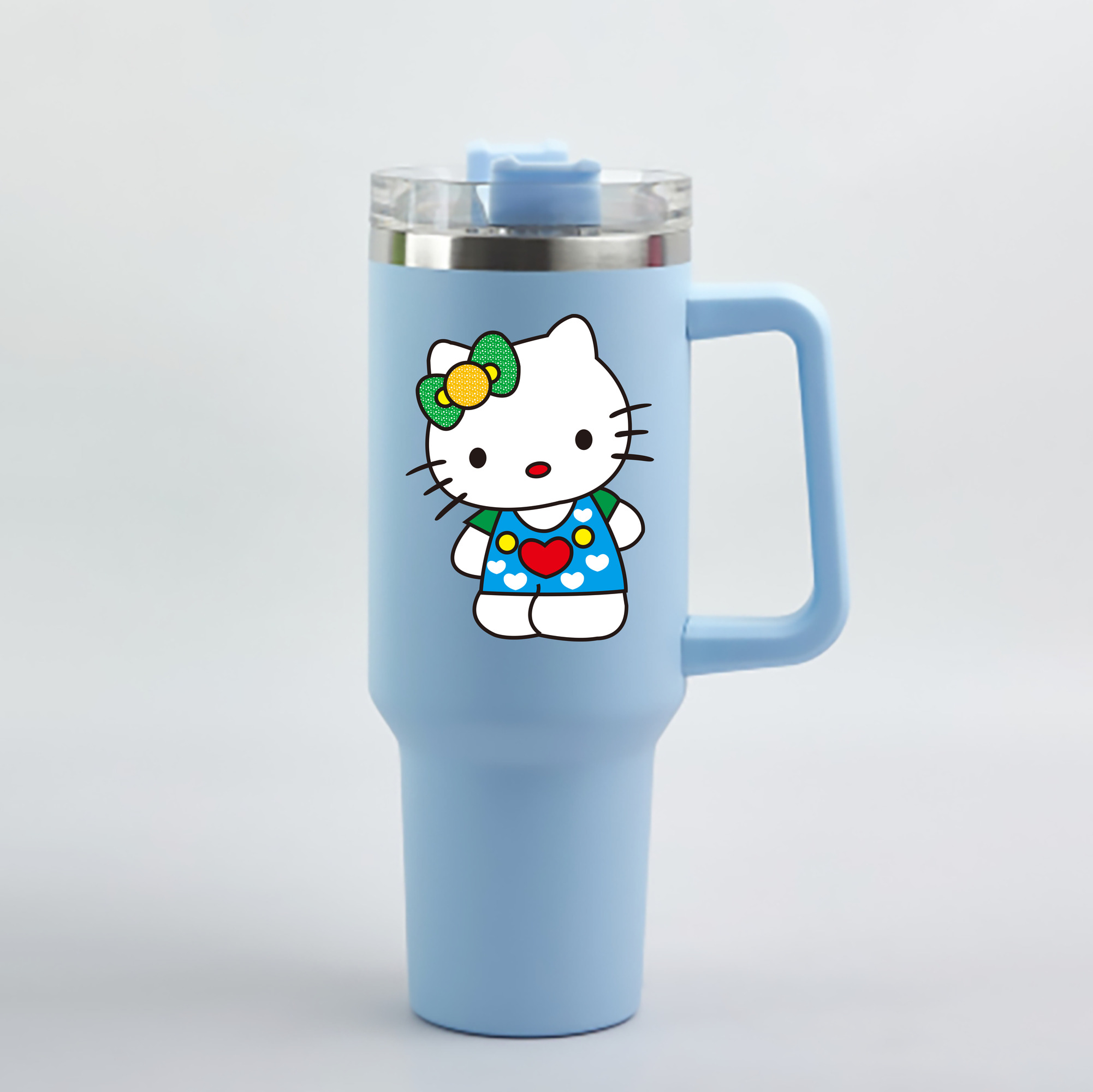 （画像用） Hello Kitty ハローキティ 1200mL車用タンブラー - クリスタルステッカー（プラスチックストロー付き）